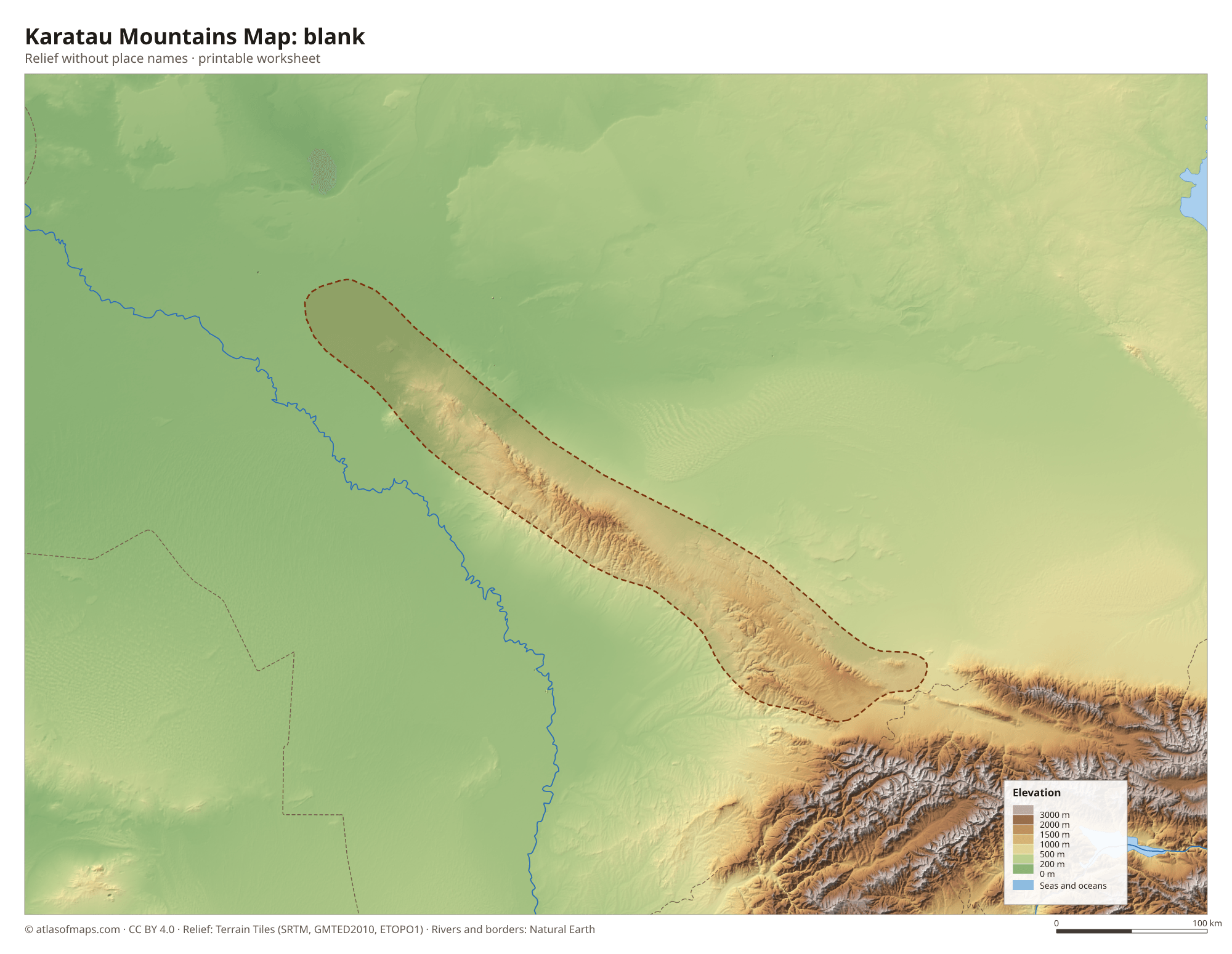 Karatau Mountains Map without names