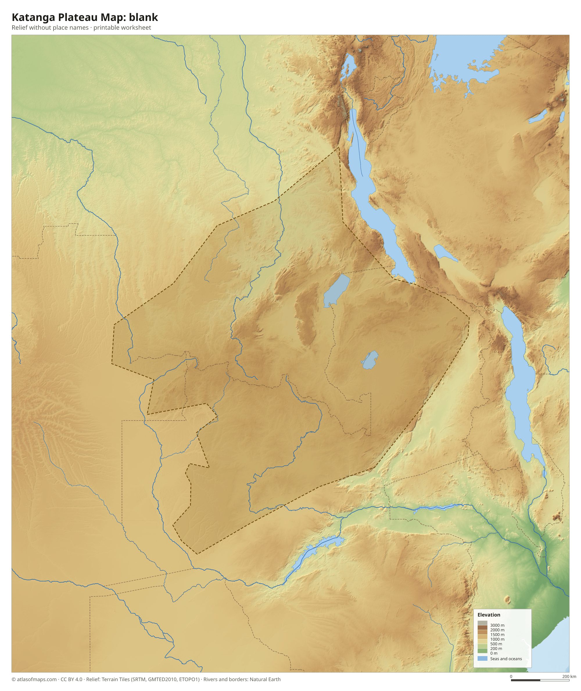 Katanga Plateau Map without names