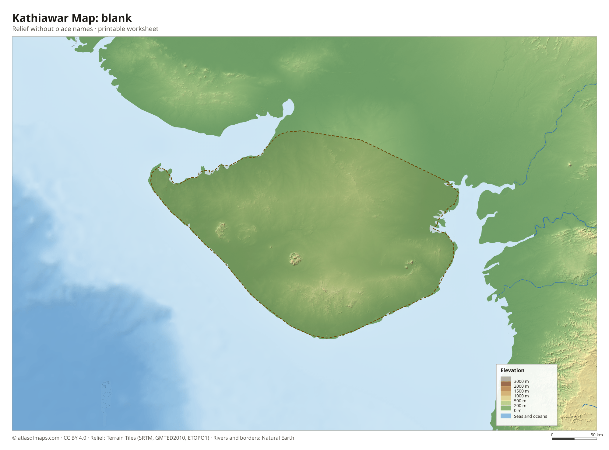 Kathiawar Map without names