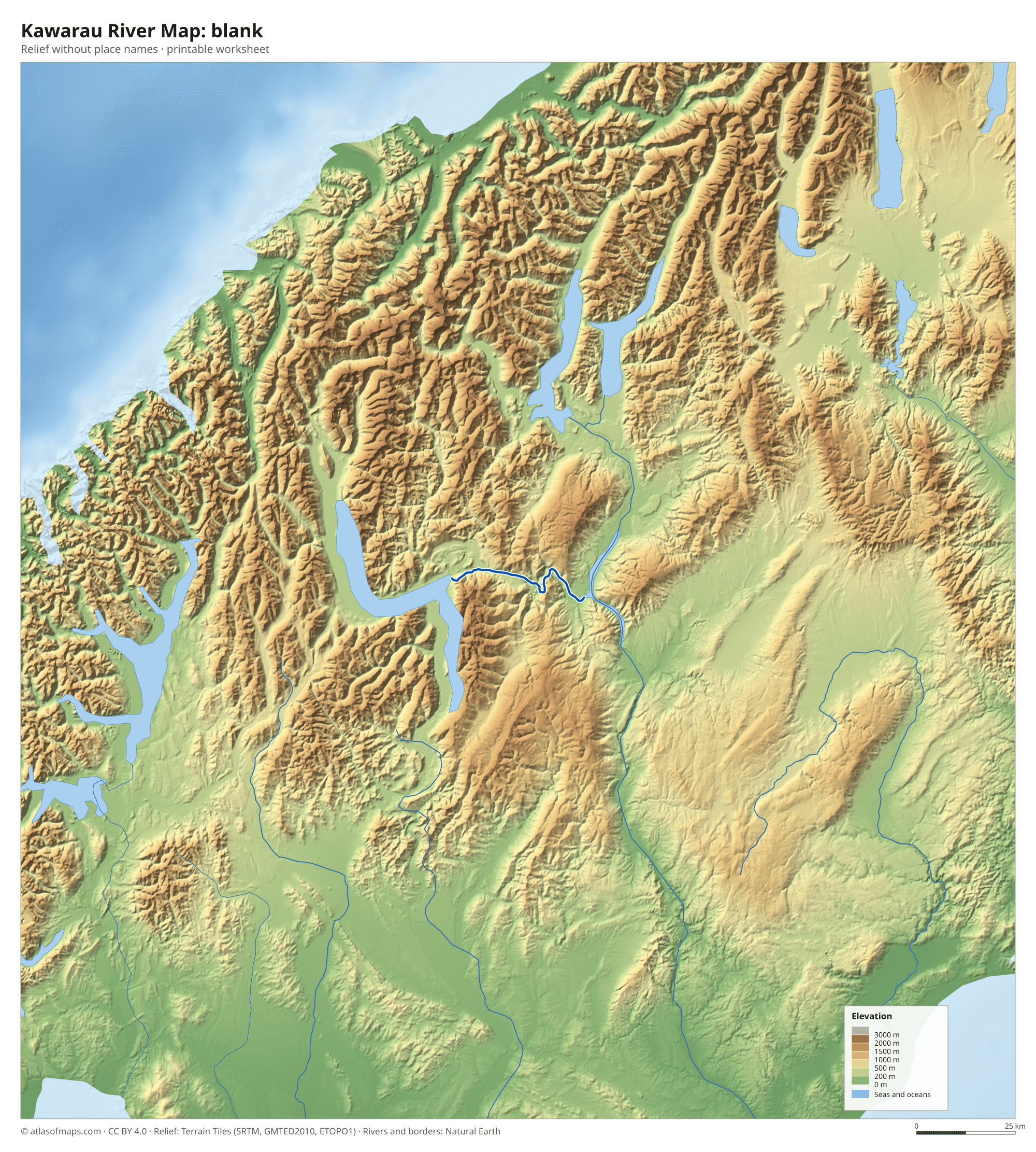 Kawarau River Map without names