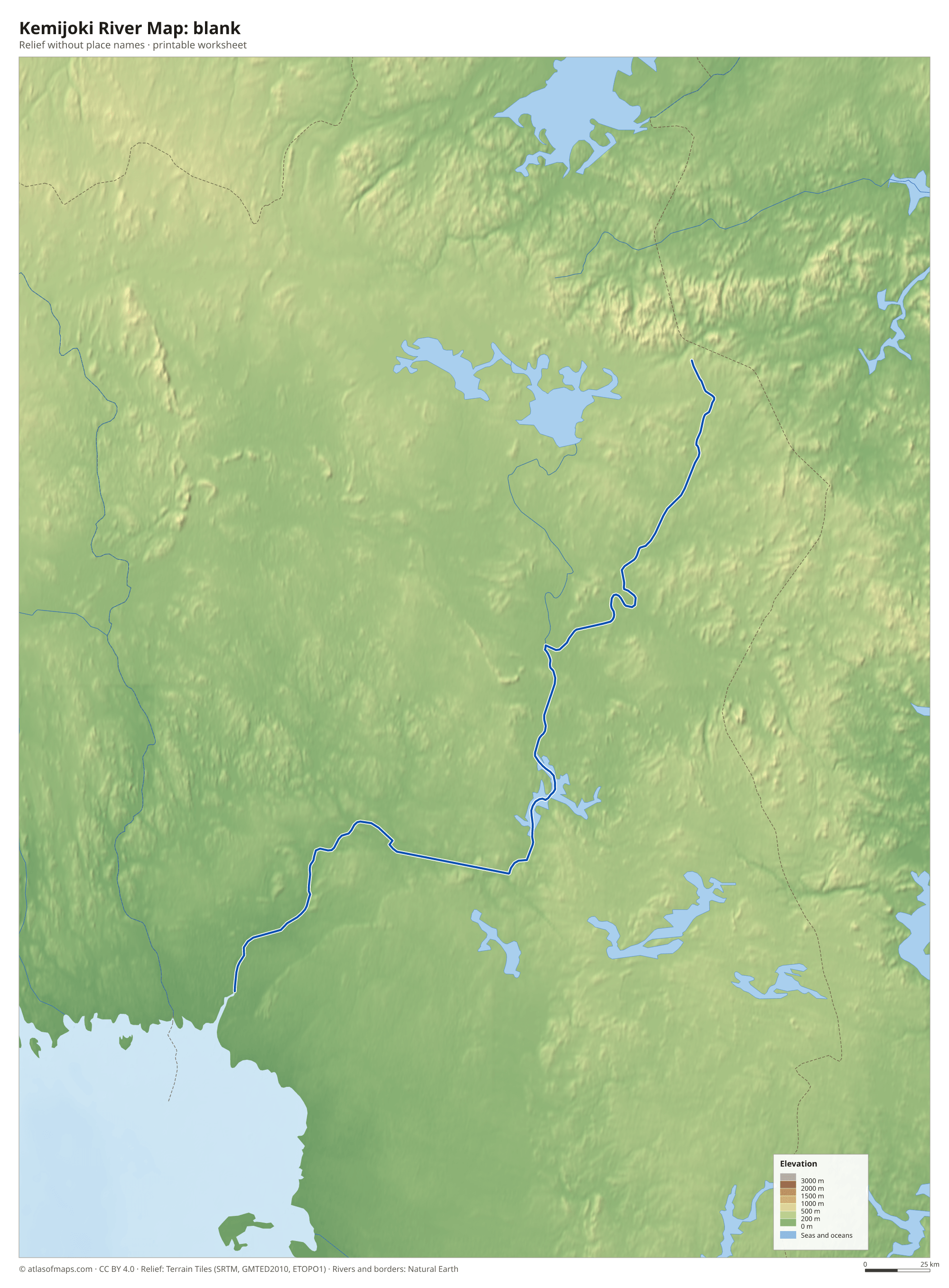 Kemijoki River Map without names