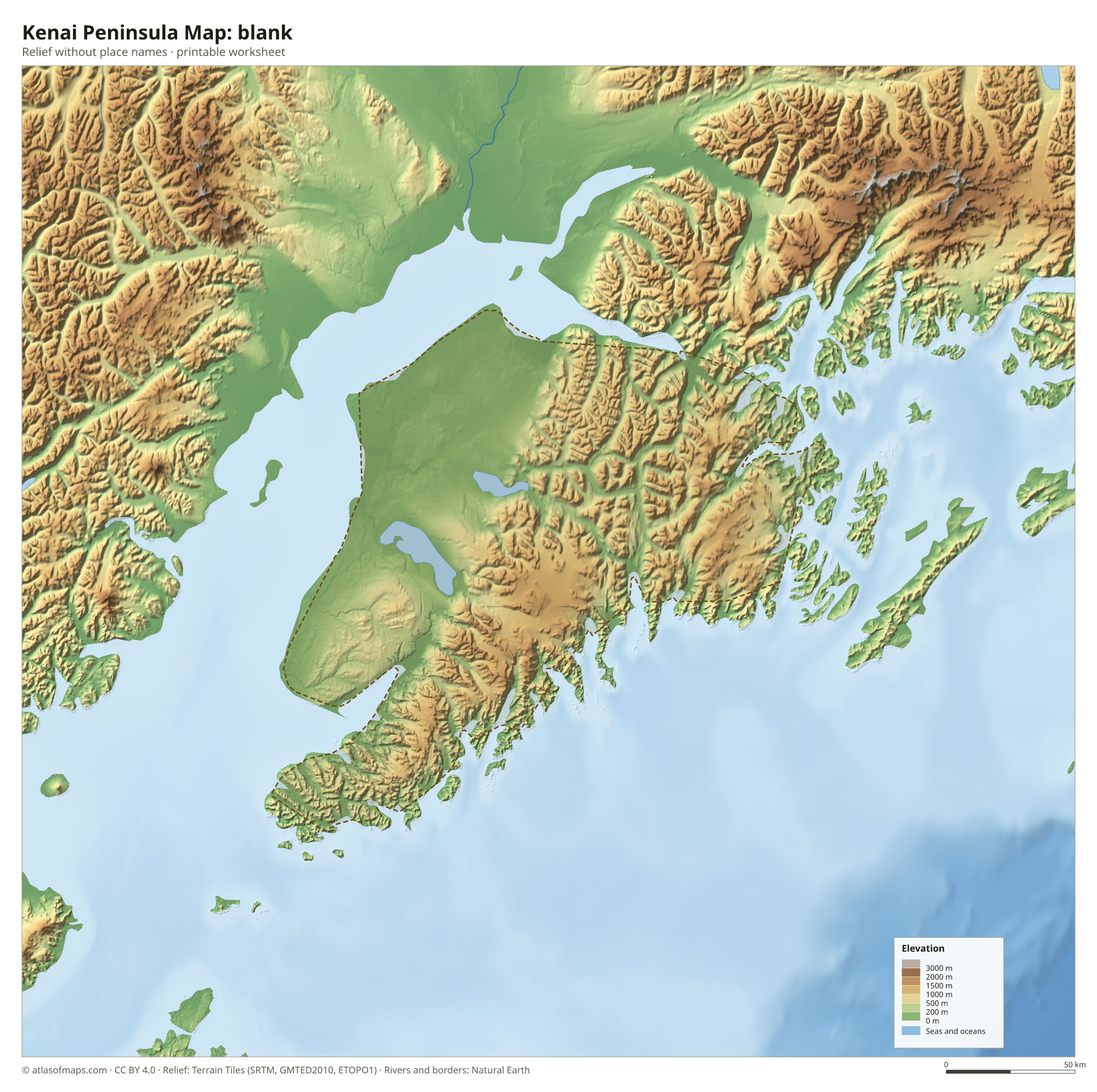 Kenai Peninsula Map without names
