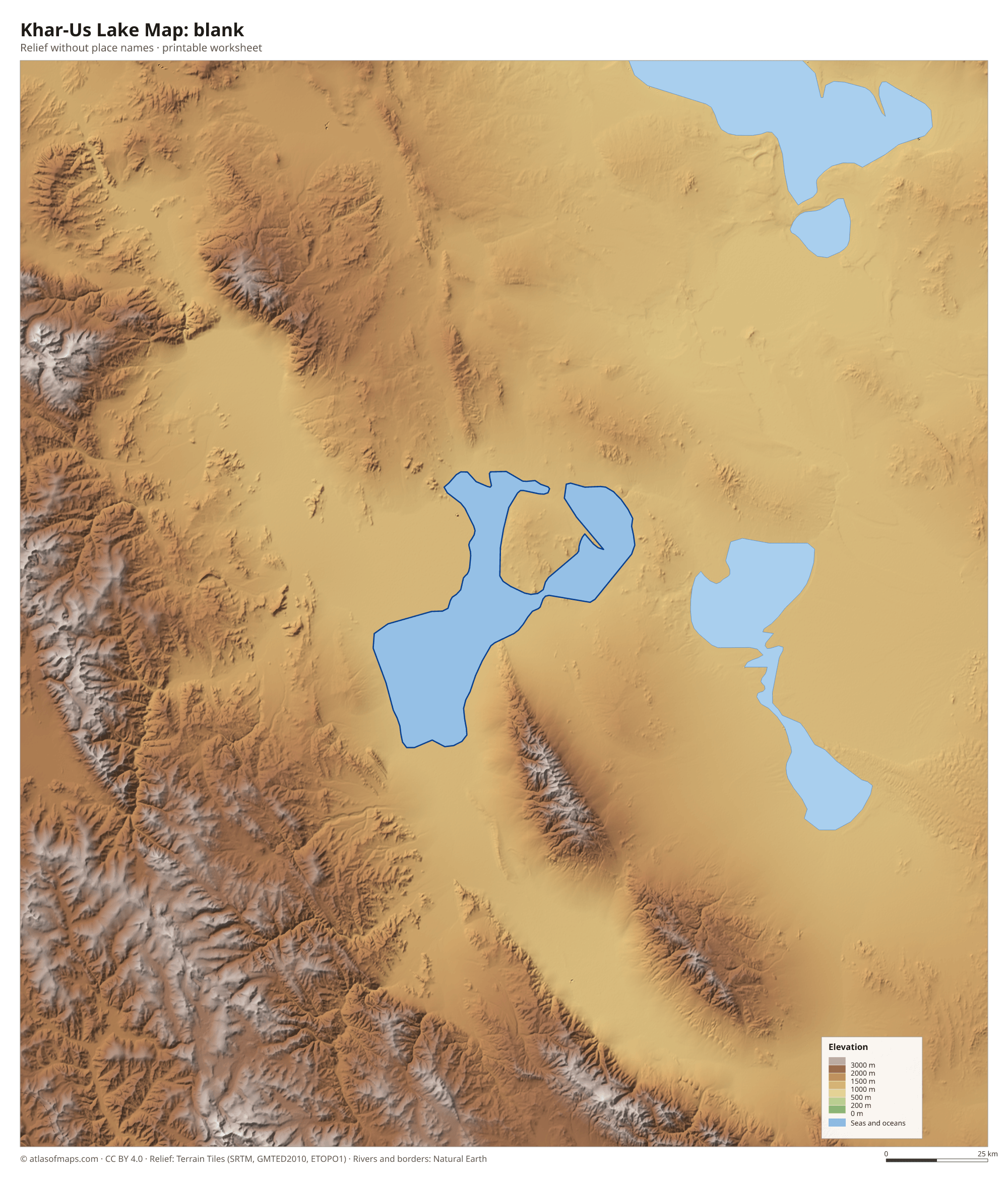 Khar-Us Lake Map without names