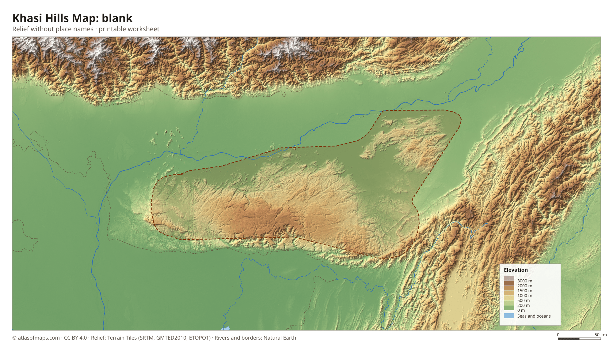 Khasi Hills Map without names