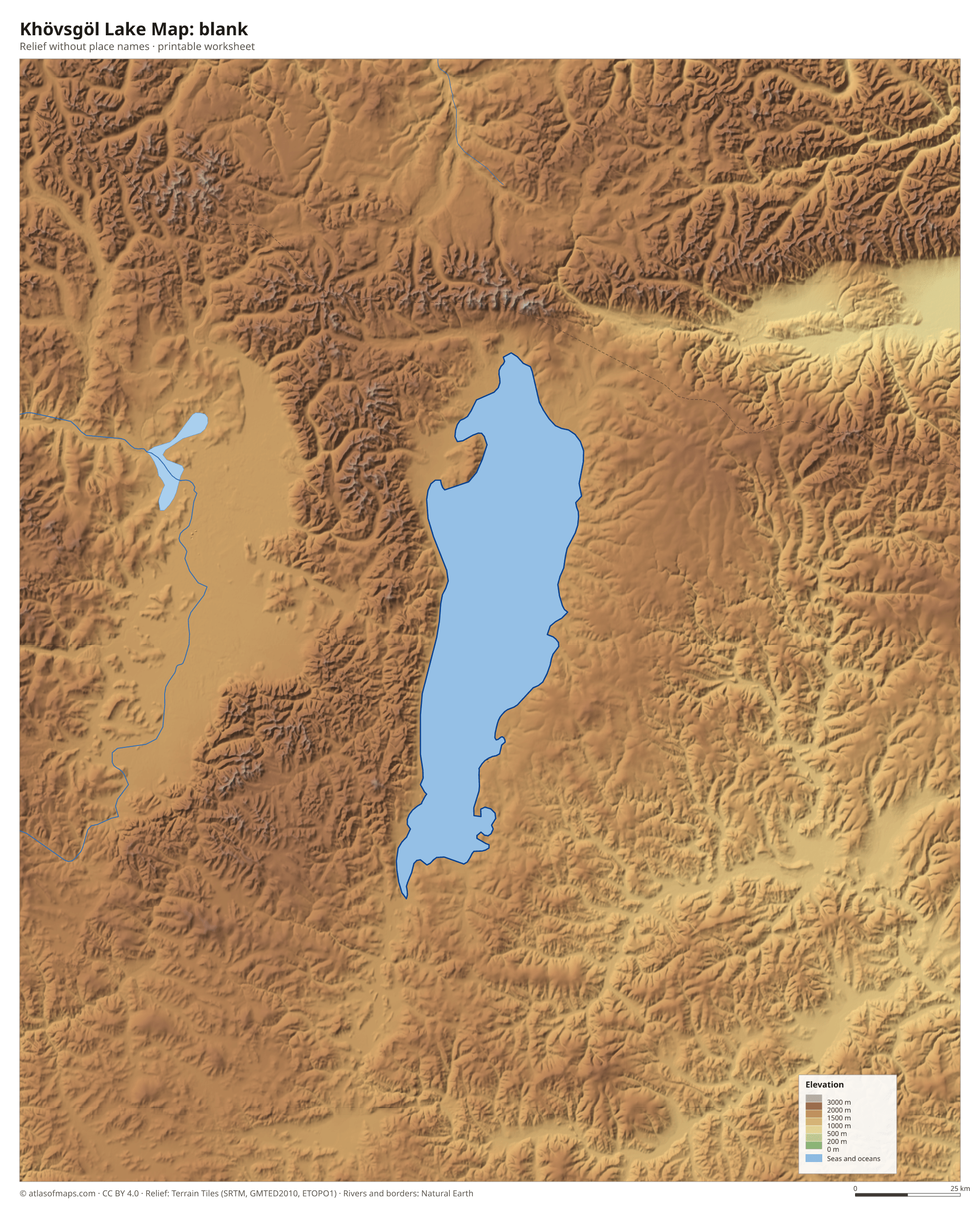 Khövsgöl Lake Map without names