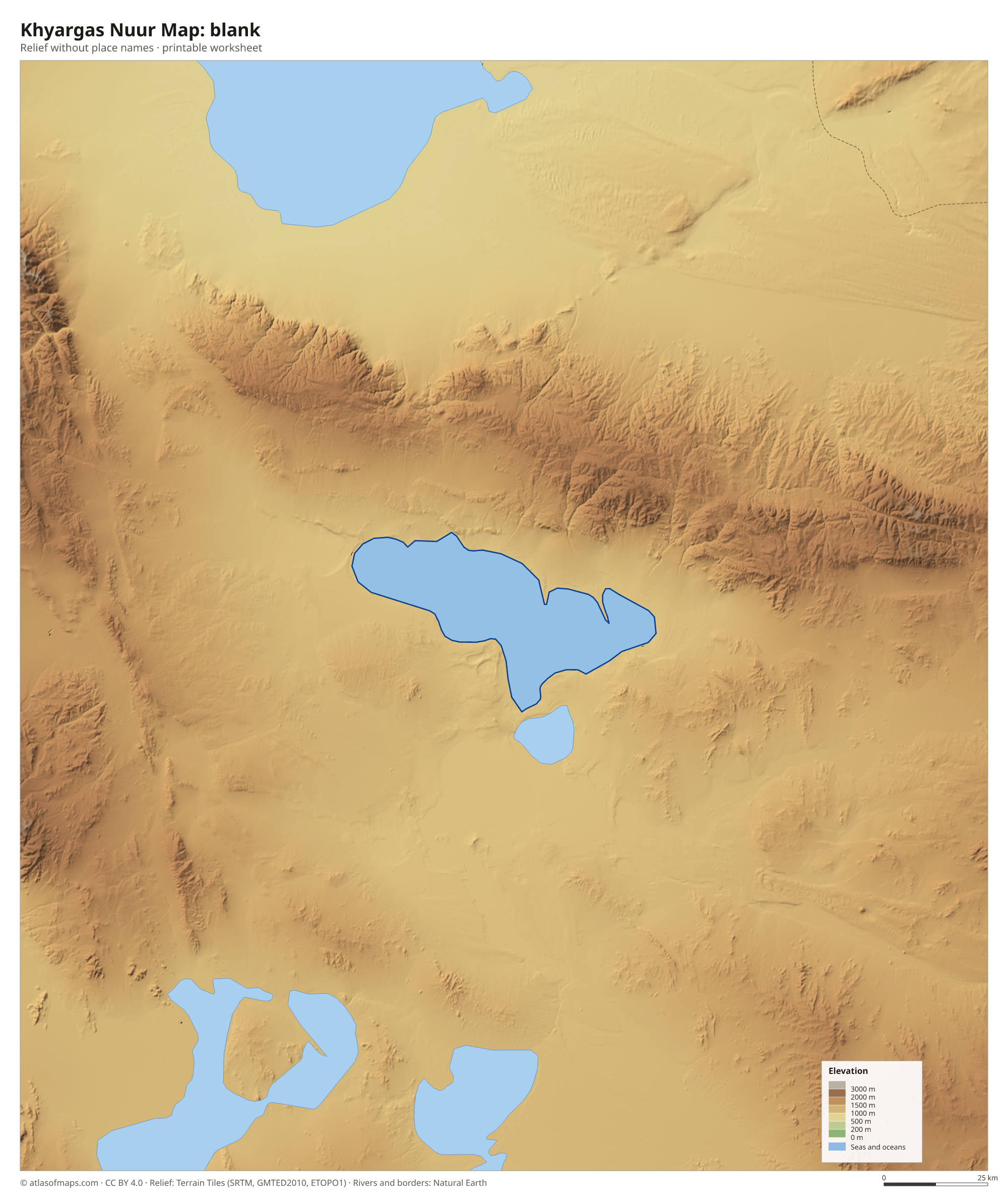 Khyargas Nuur Map without names