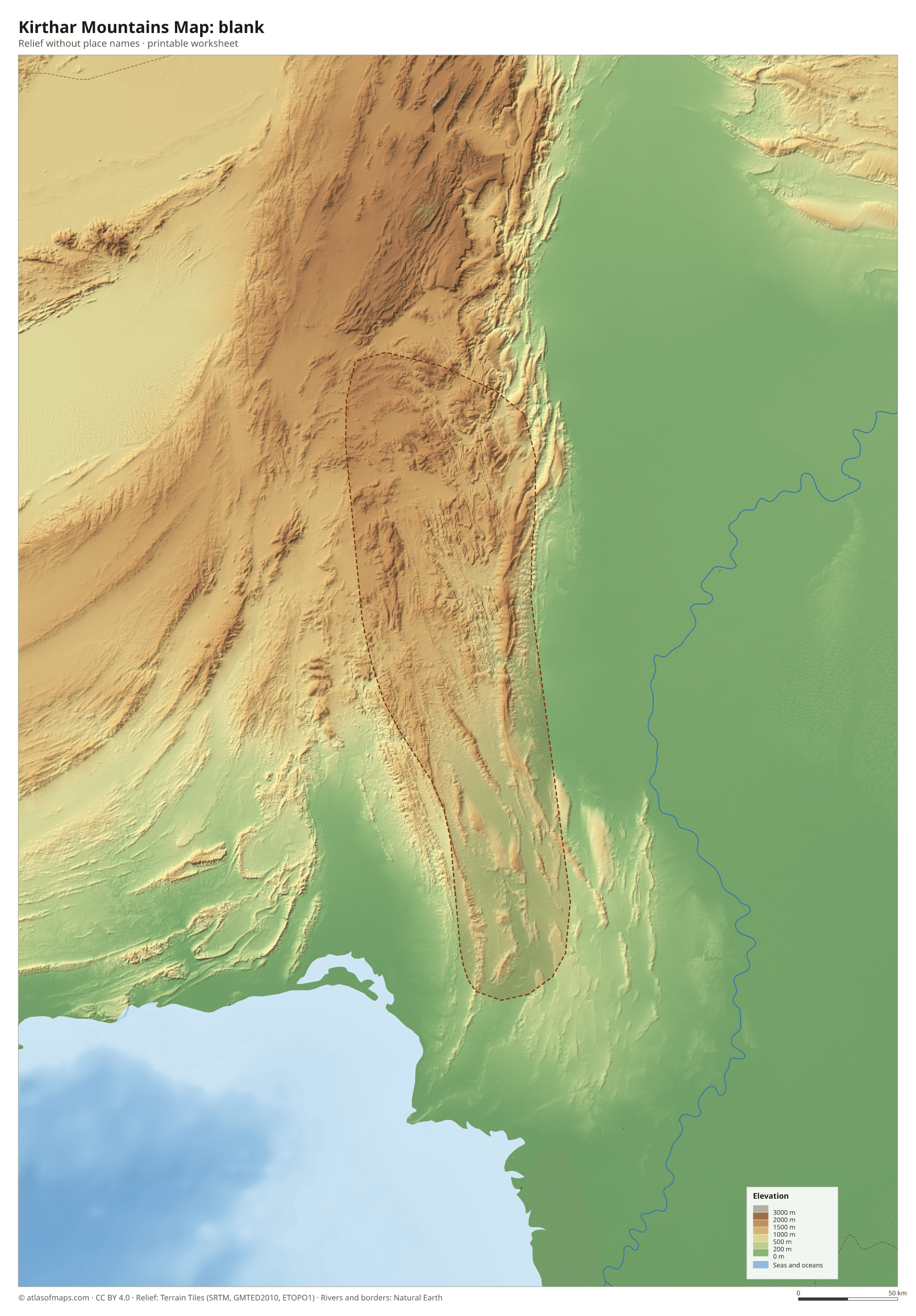 Kirthar Mountains Map without names