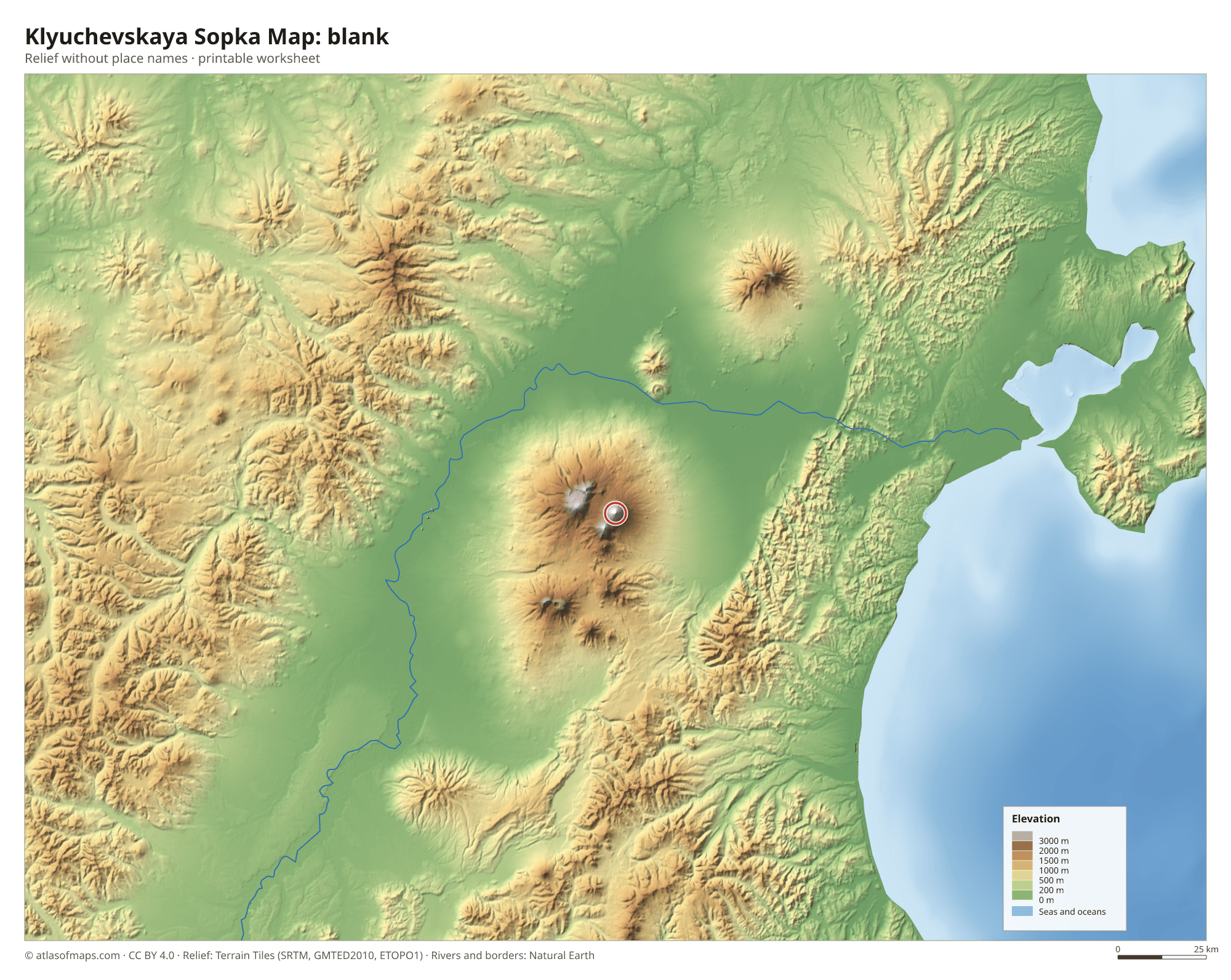 Klyuchevskaya Sopka Map without names