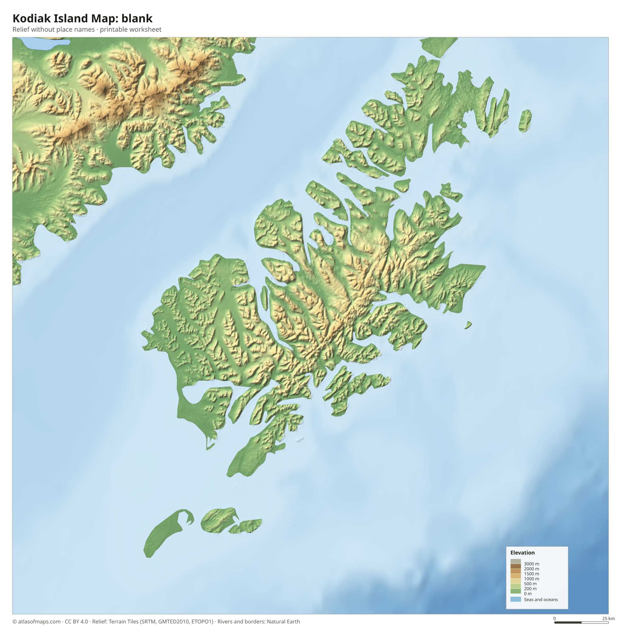 Kodiak Island Map without names
