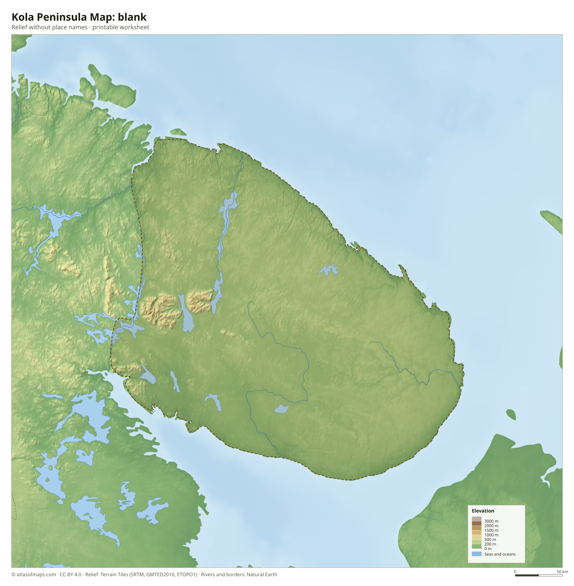 Kola Peninsula Map without names