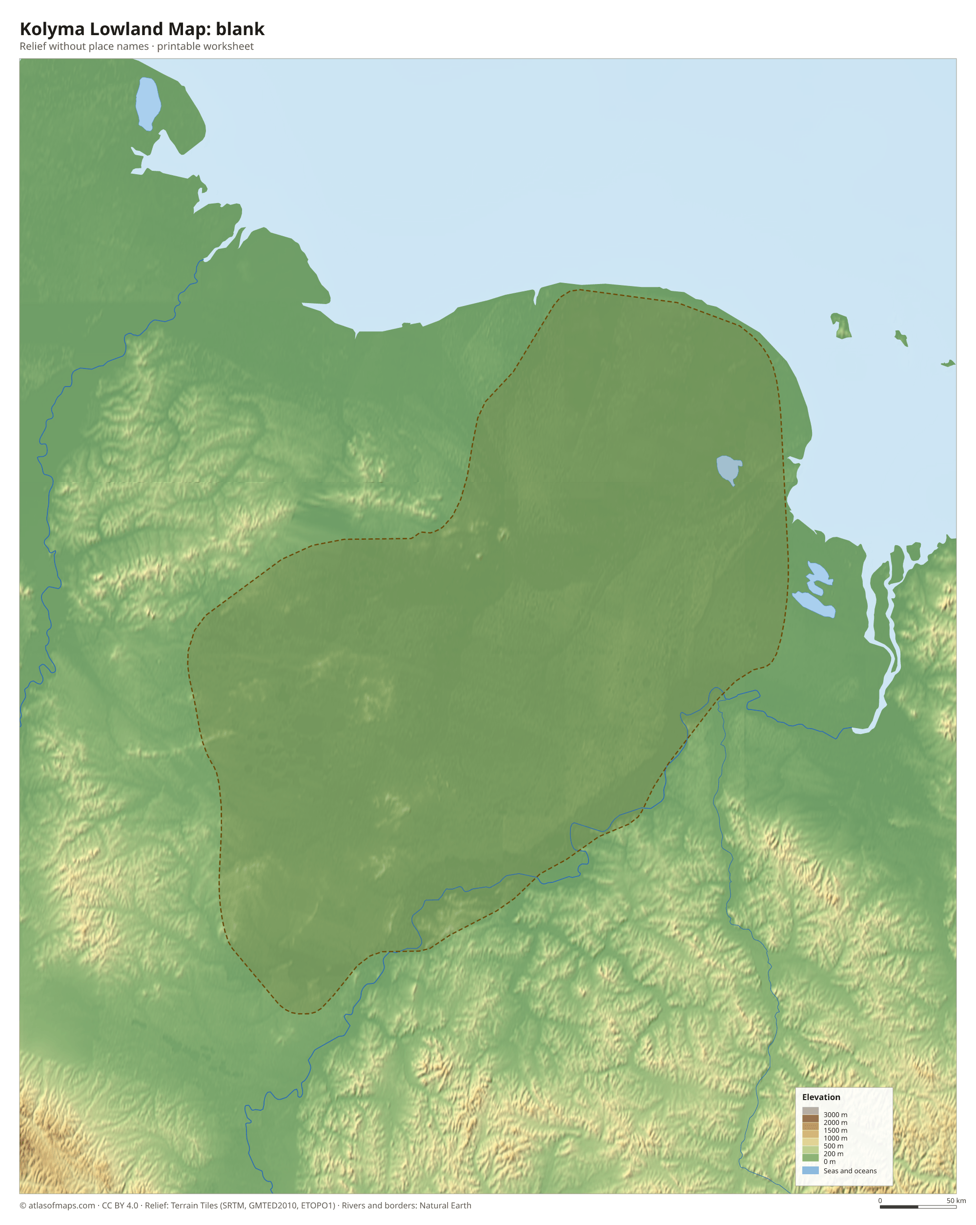 Kolyma Lowland Map without names