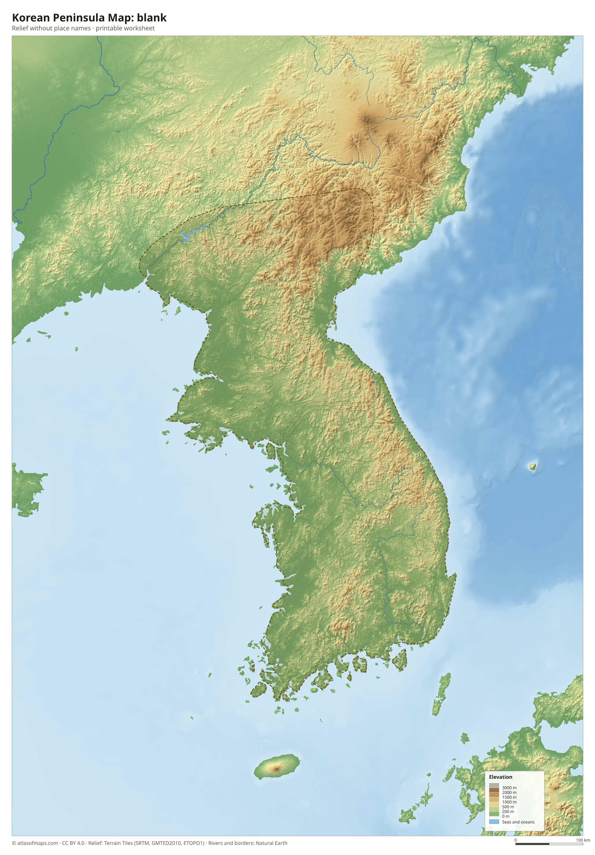Korean Peninsula Map without names