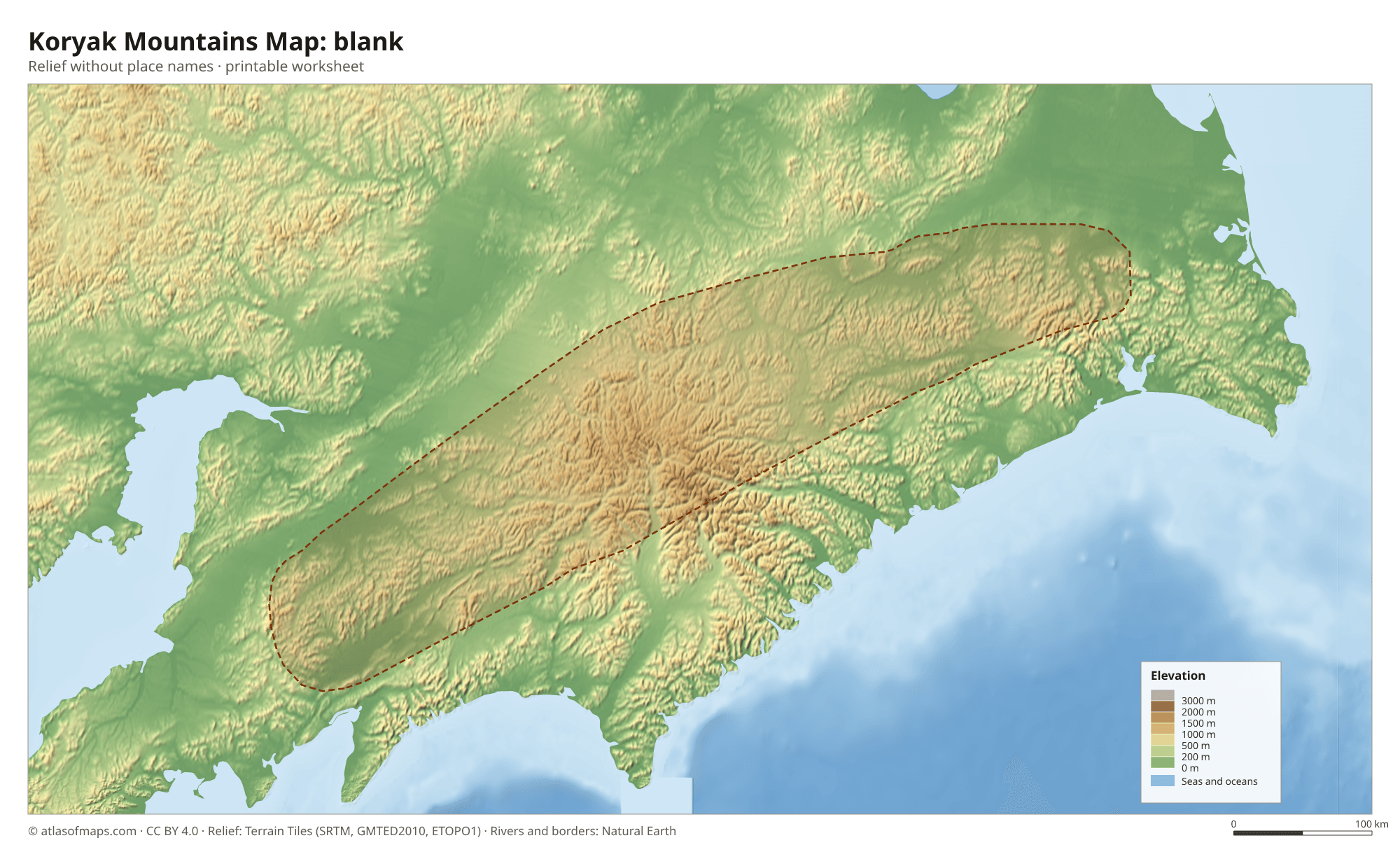 Koryak Mountains Map without names