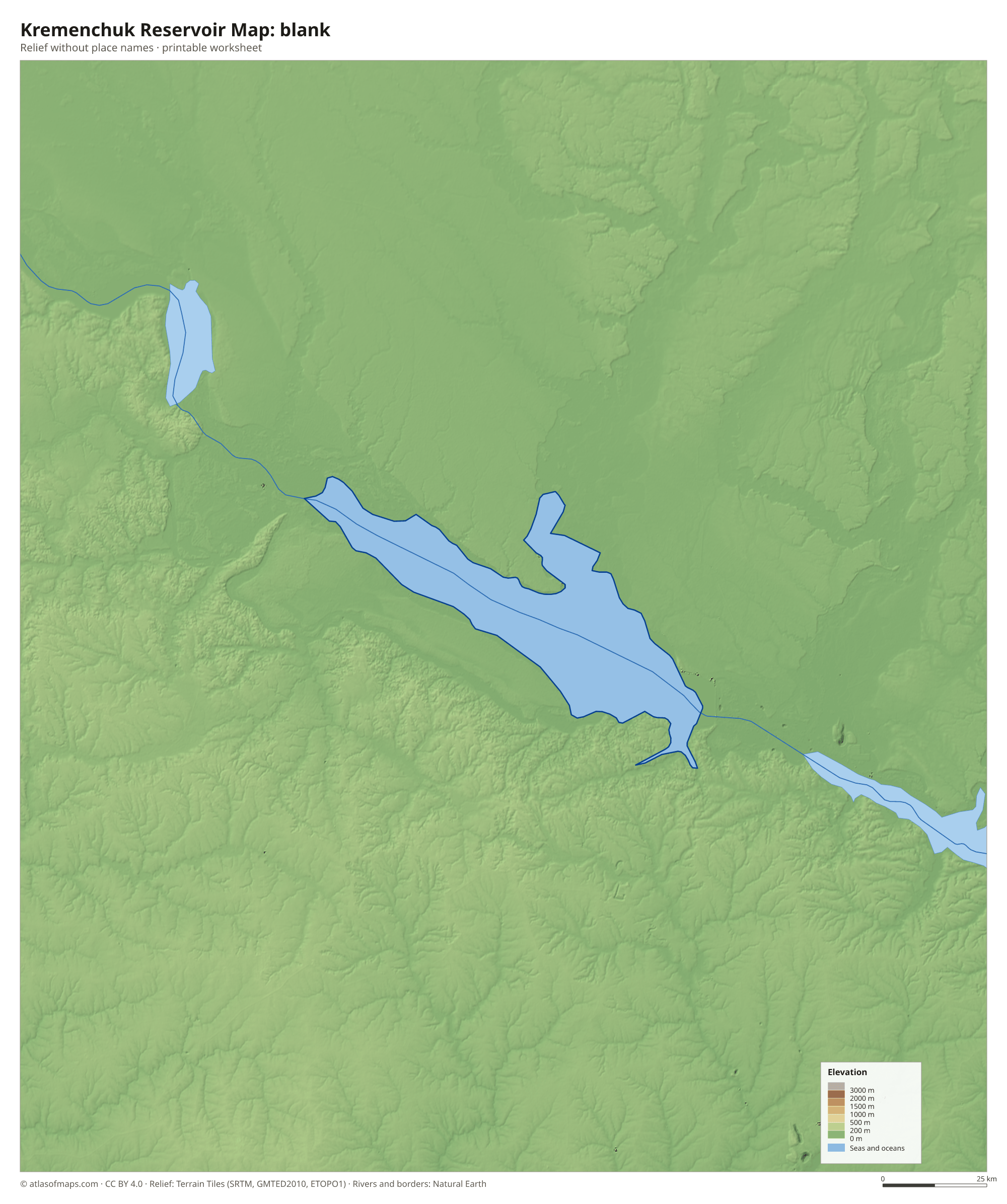 Kremenchuk Reservoir Map without names