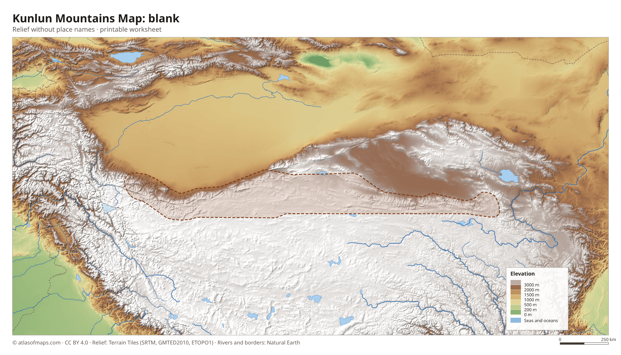 Kunlun Mountains Map without names