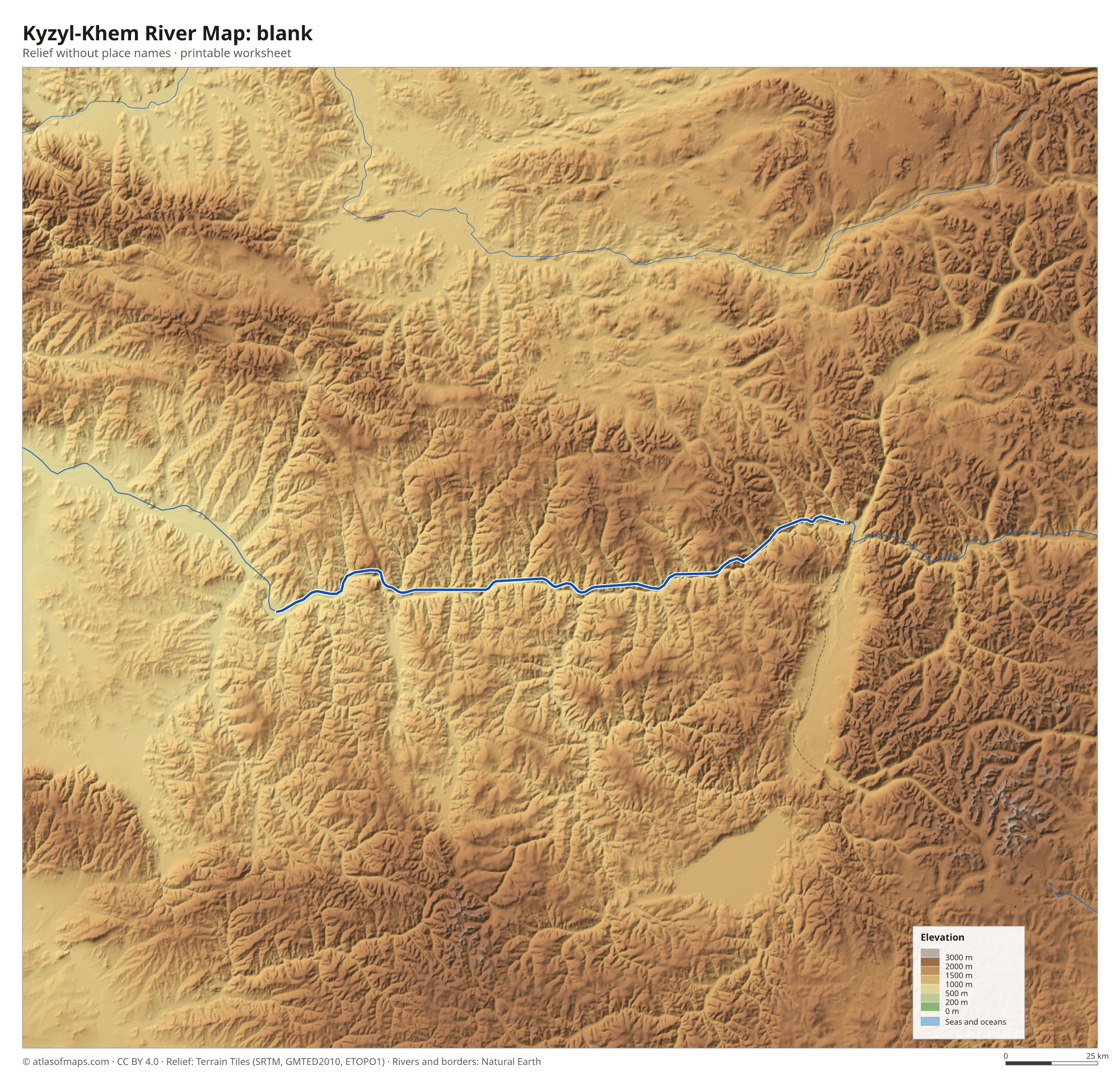 Kyzyl-Khem River Map without names