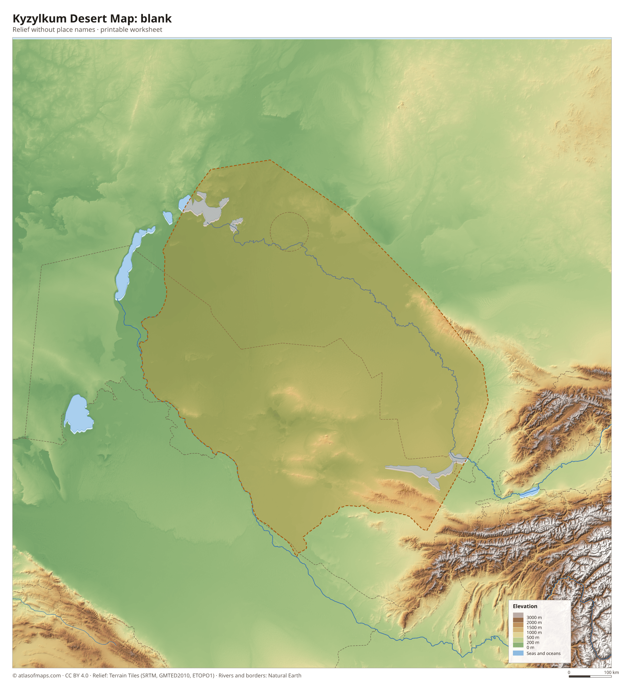 Kyzylkum Desert Map without names