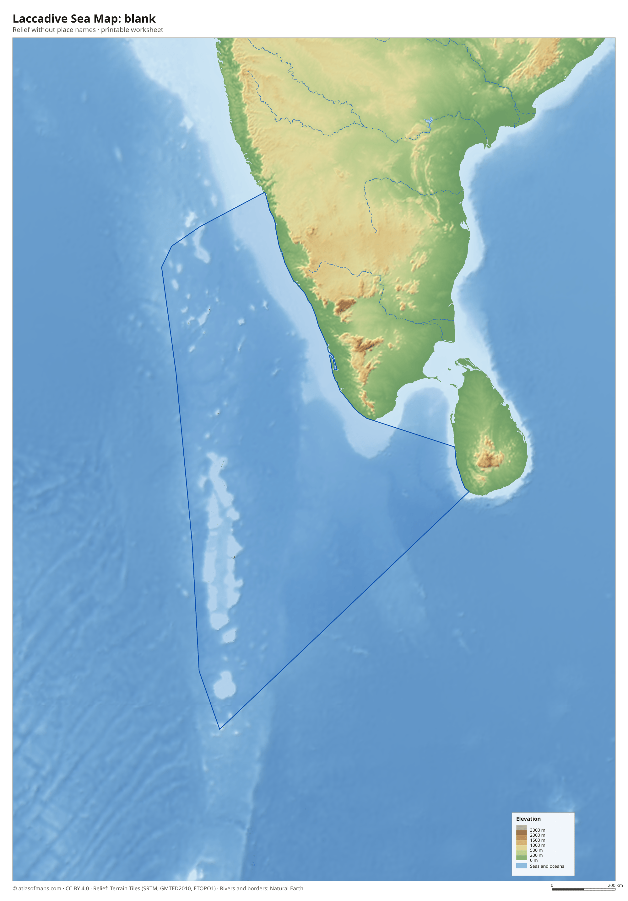 Laccadive Sea Map without names