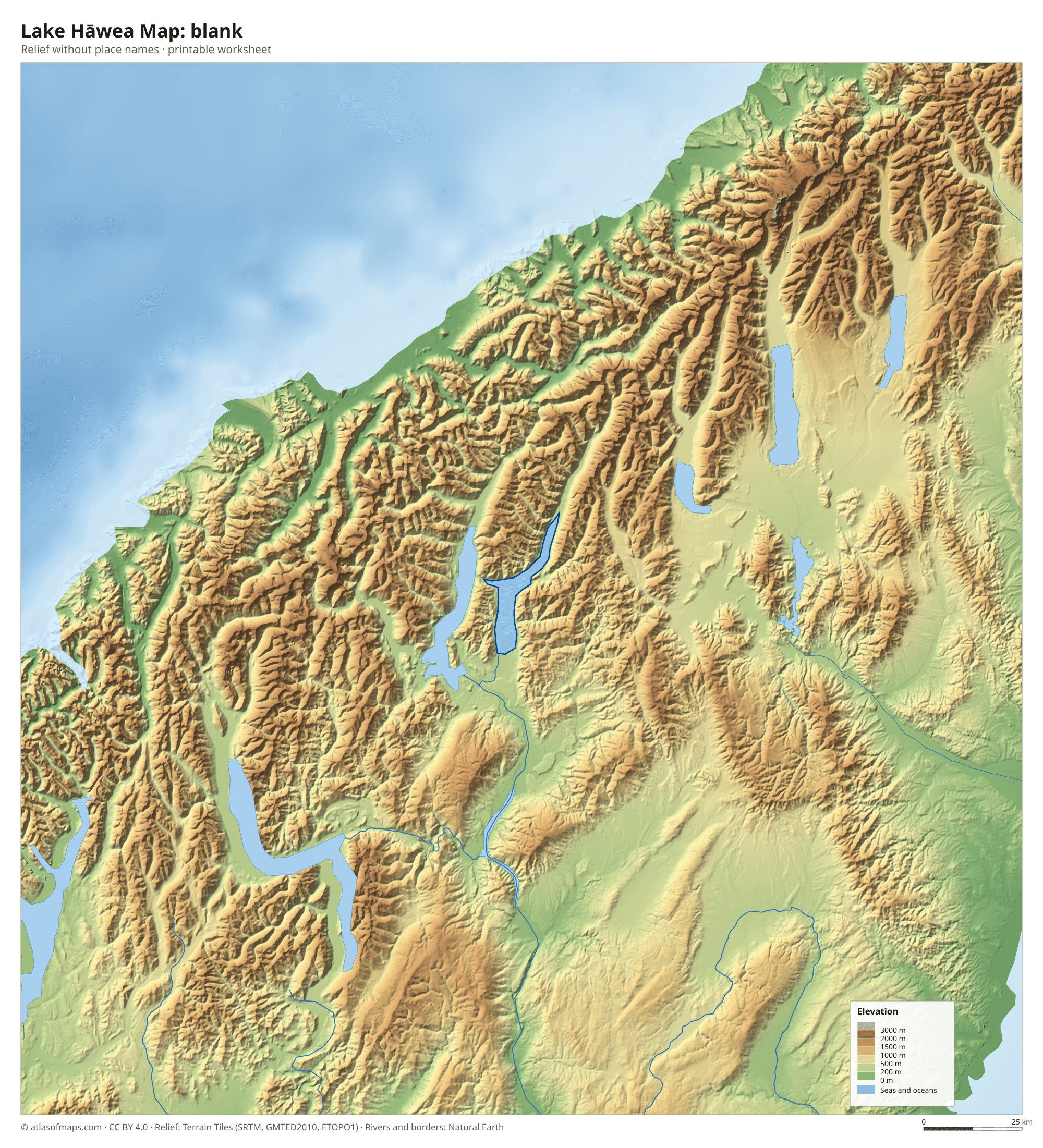 Lake Hāwea Map without names