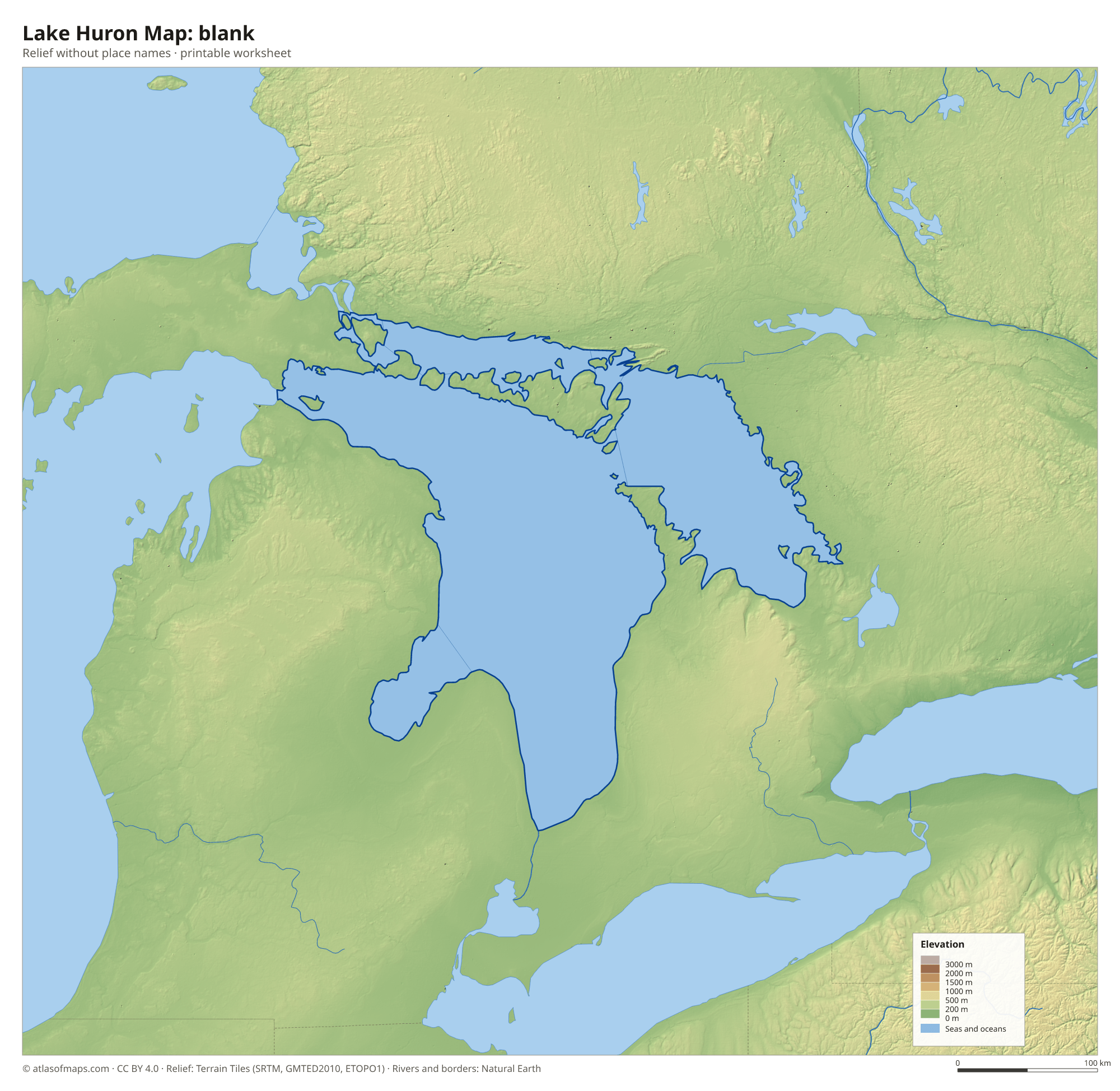 Lake Huron Map without names
