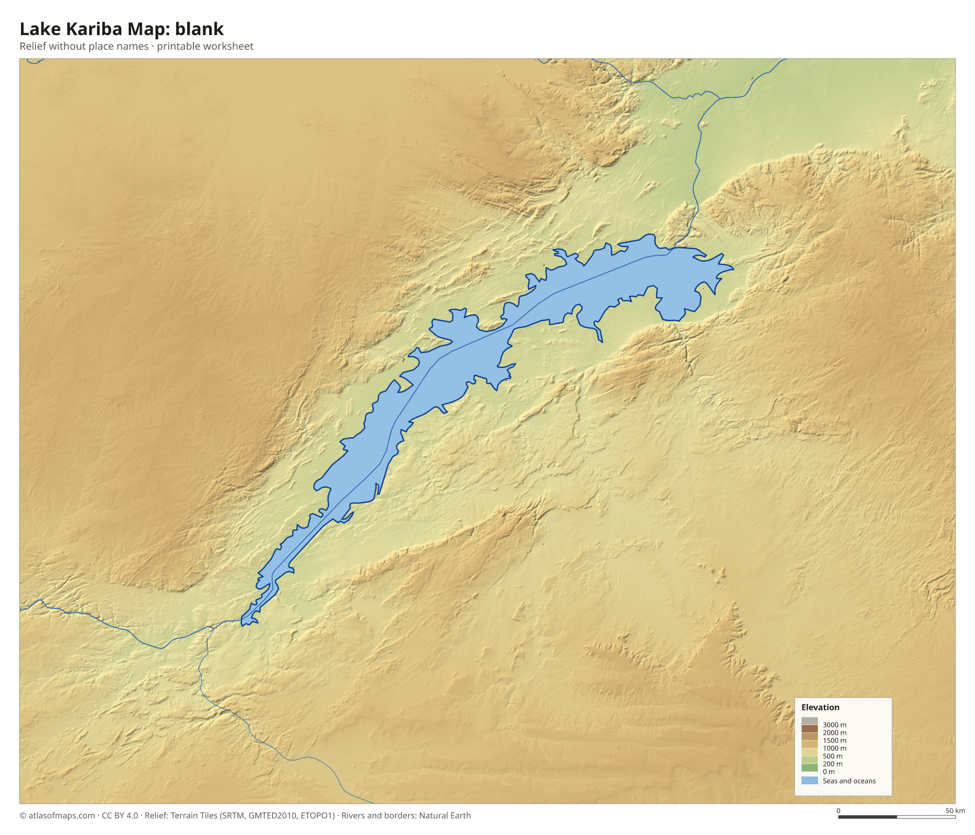 Lake Kariba Map without names