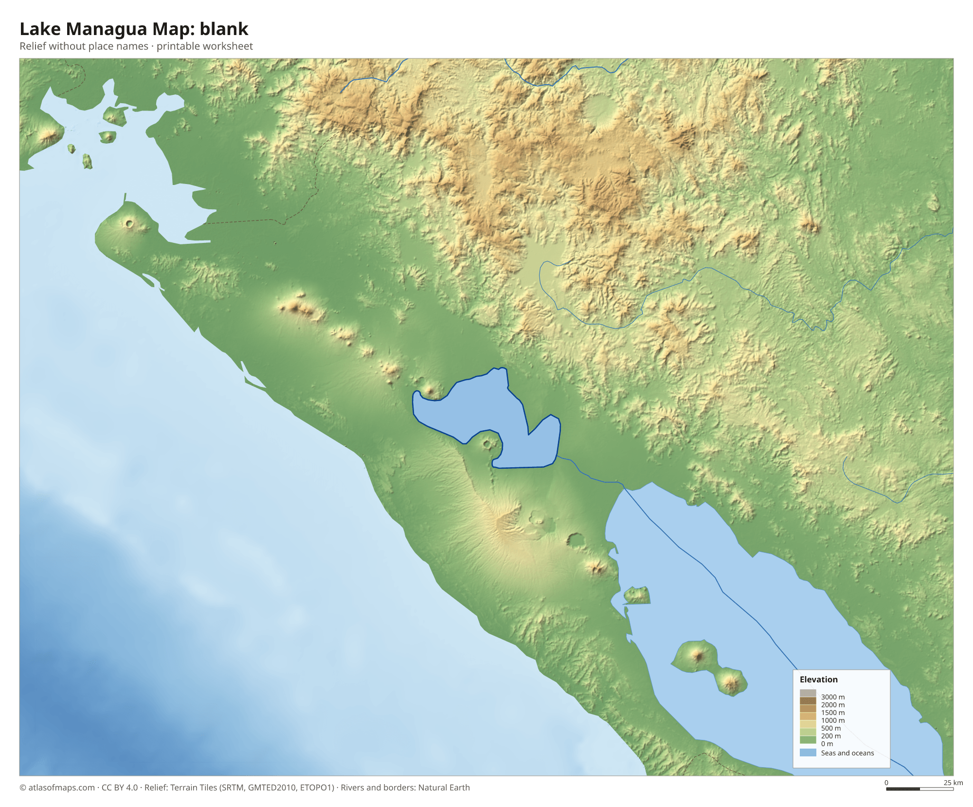 Lake Managua Map without names