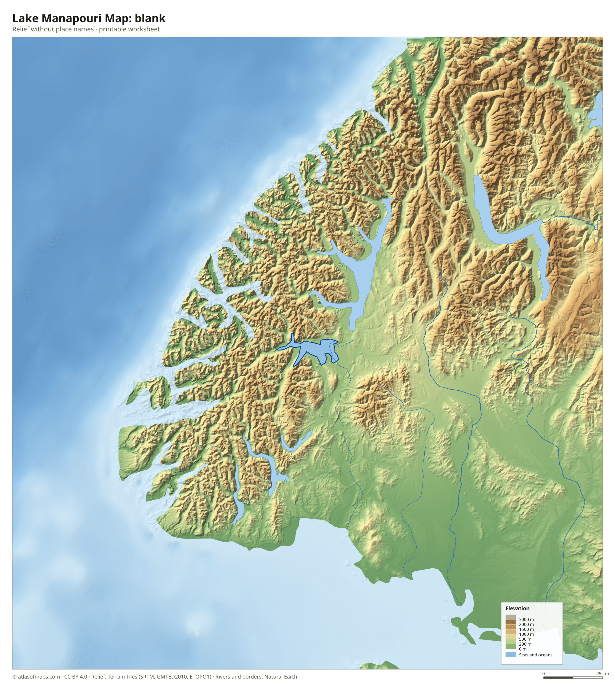 Lake Manapouri Map without names