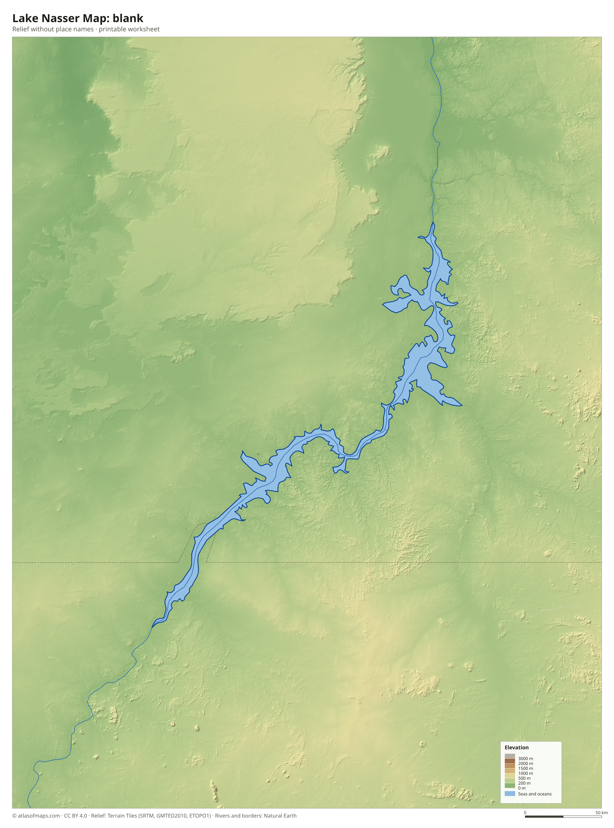 Lake Nasser Map without names
