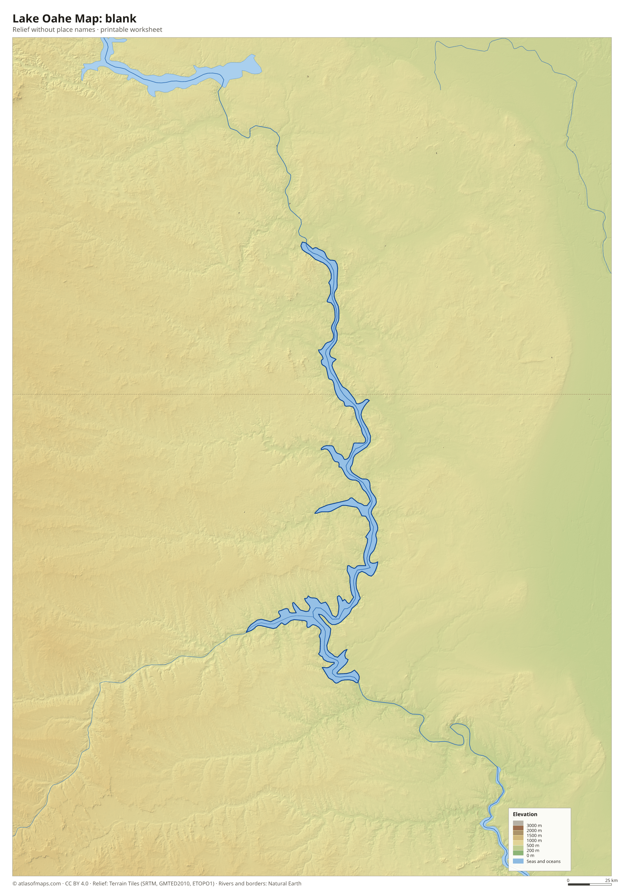 Lake Oahe Map without names