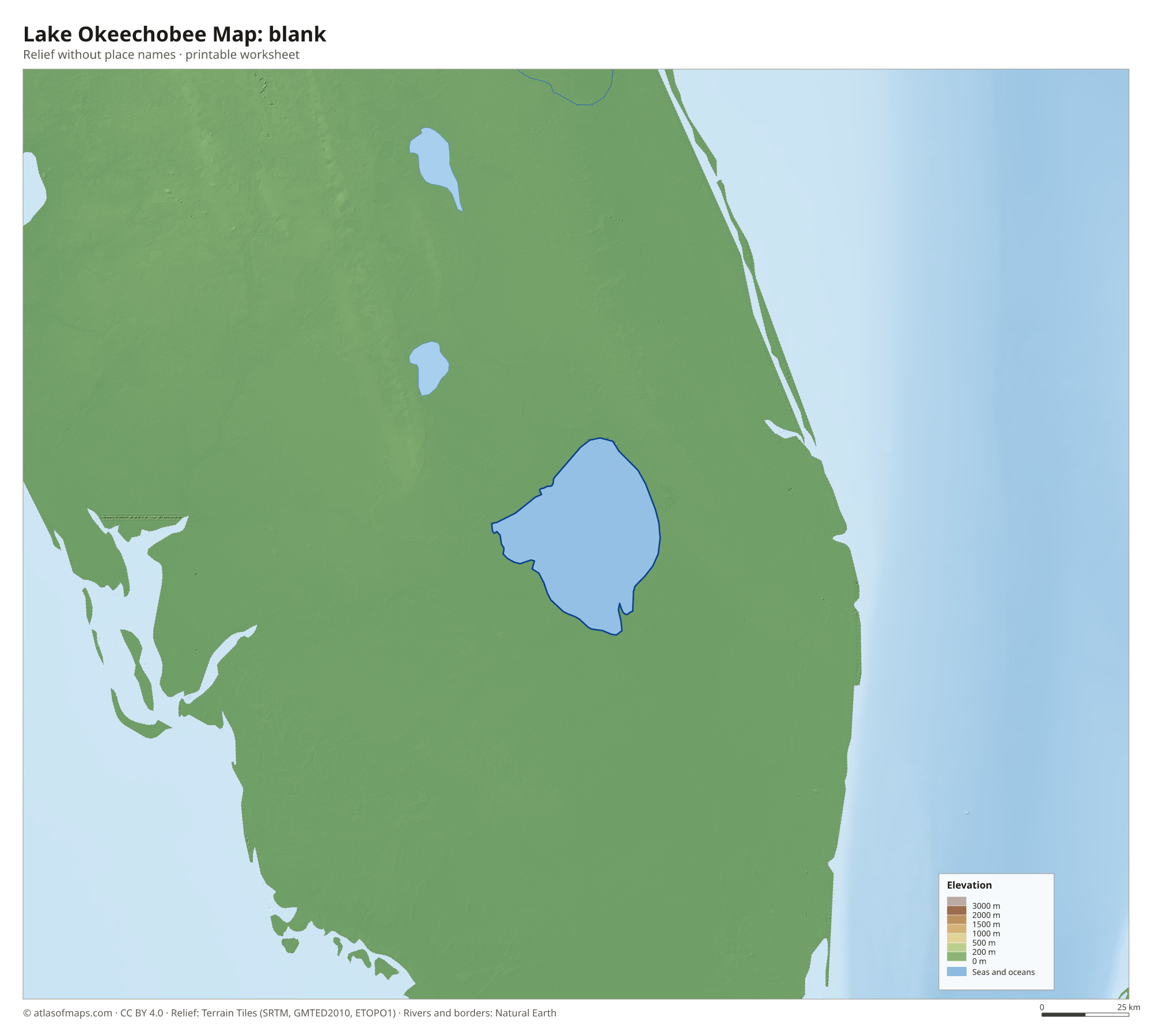 Lake Okeechobee Map without names
