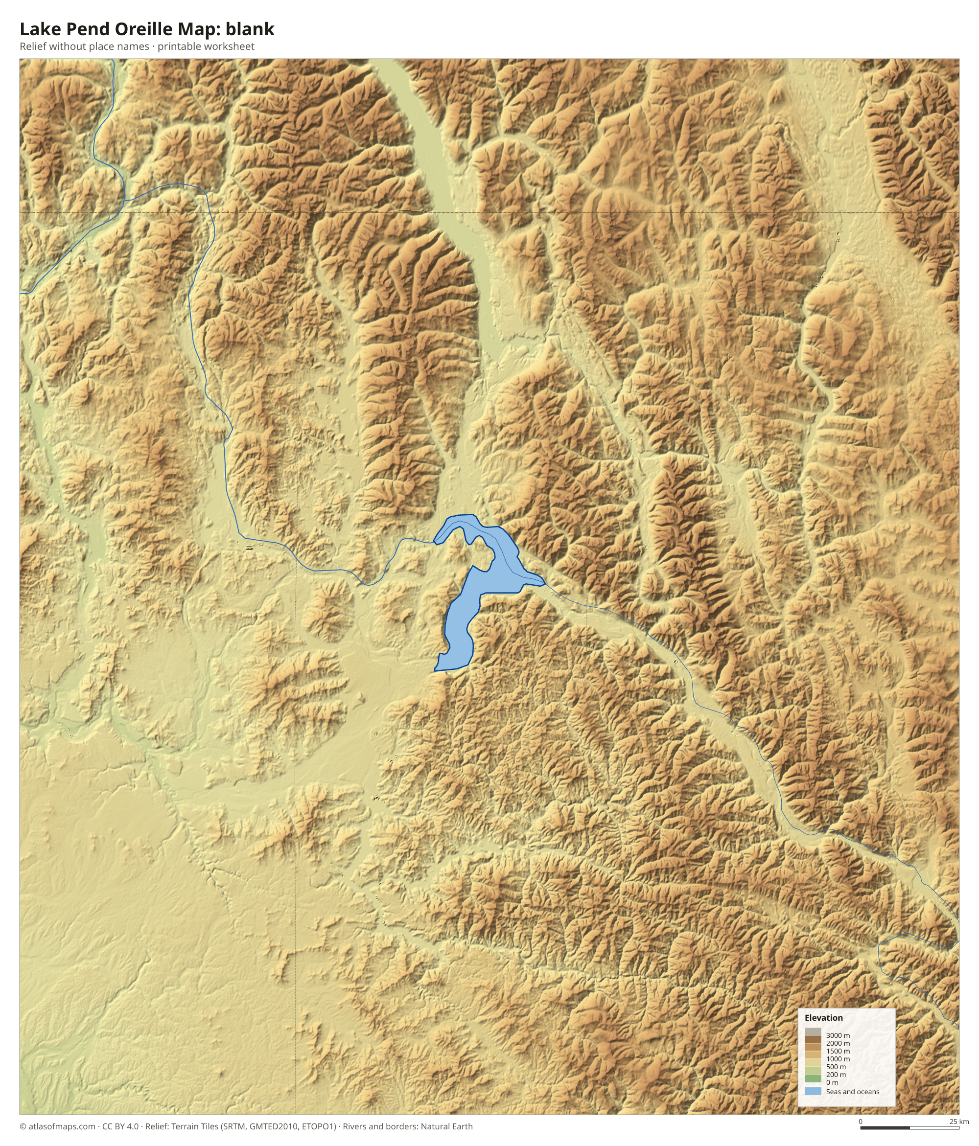 Lake Pend Oreille Map without names