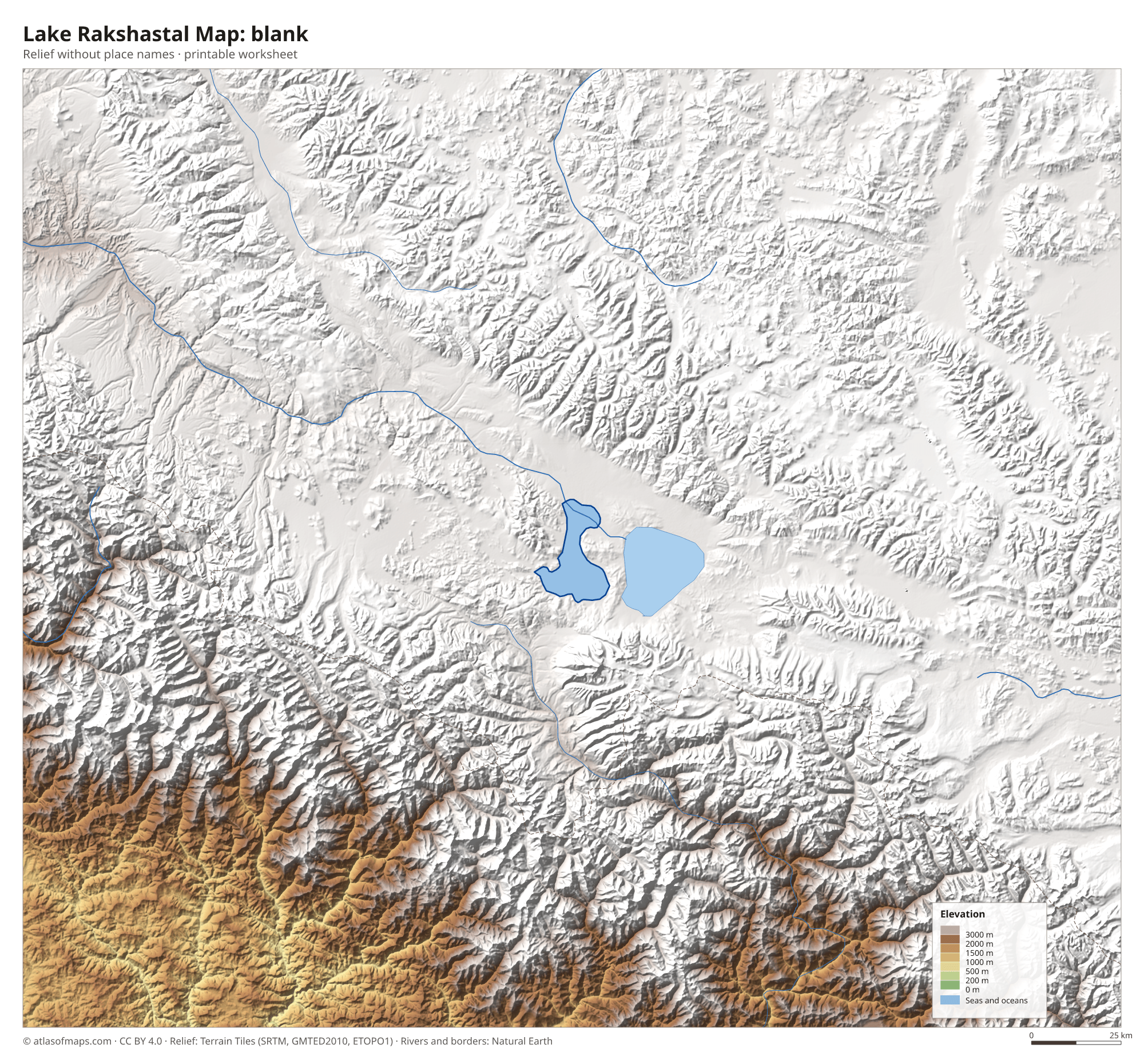 Lake Rakshastal Map without names