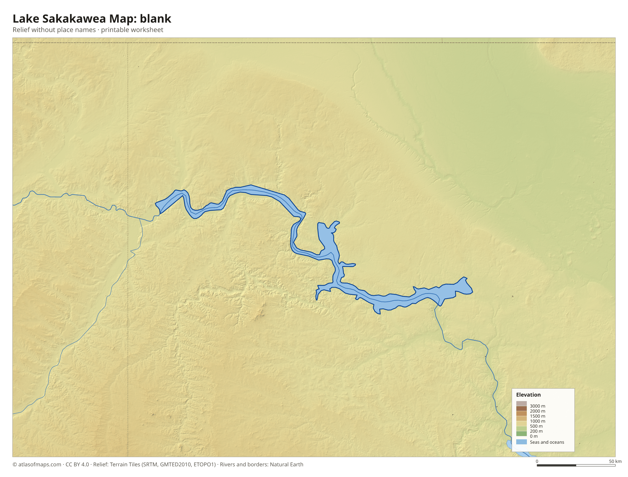 Lake Sakakawea Map without names