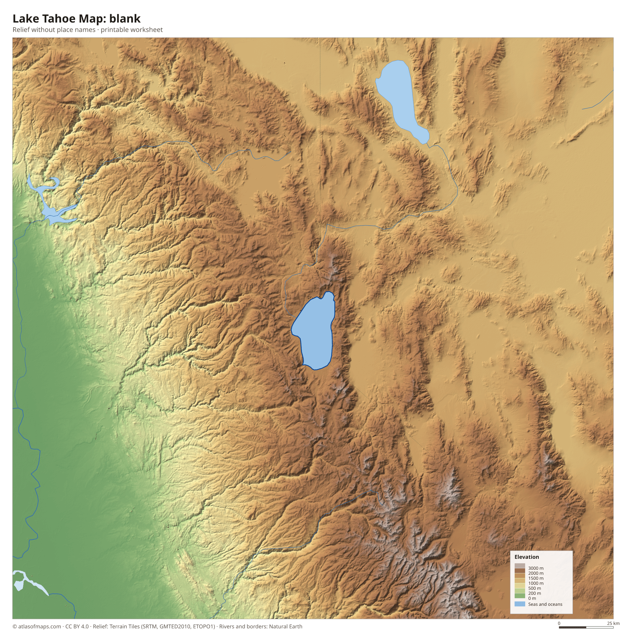 Lake Tahoe Map without names