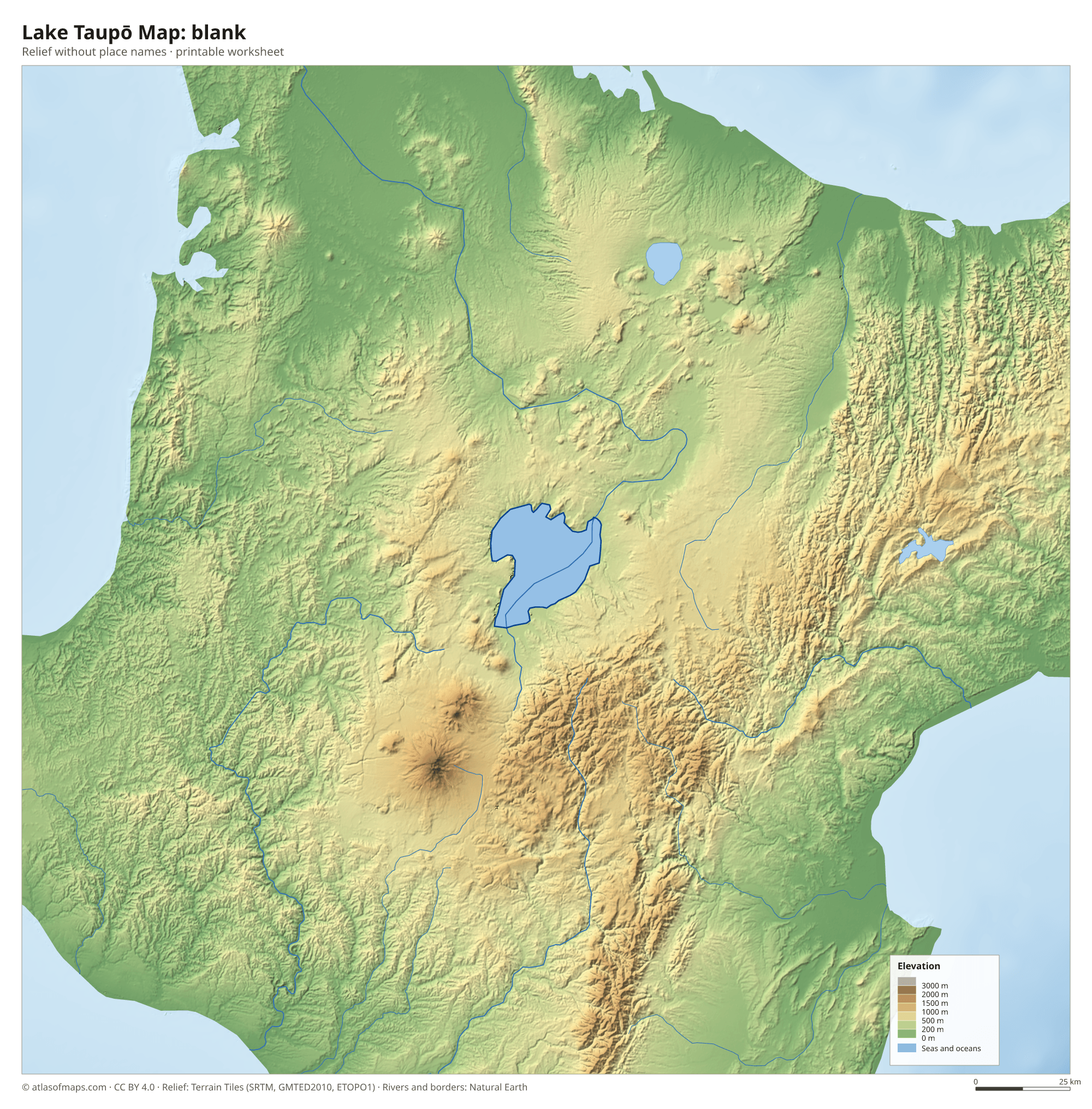 Lake Taupō Map without names