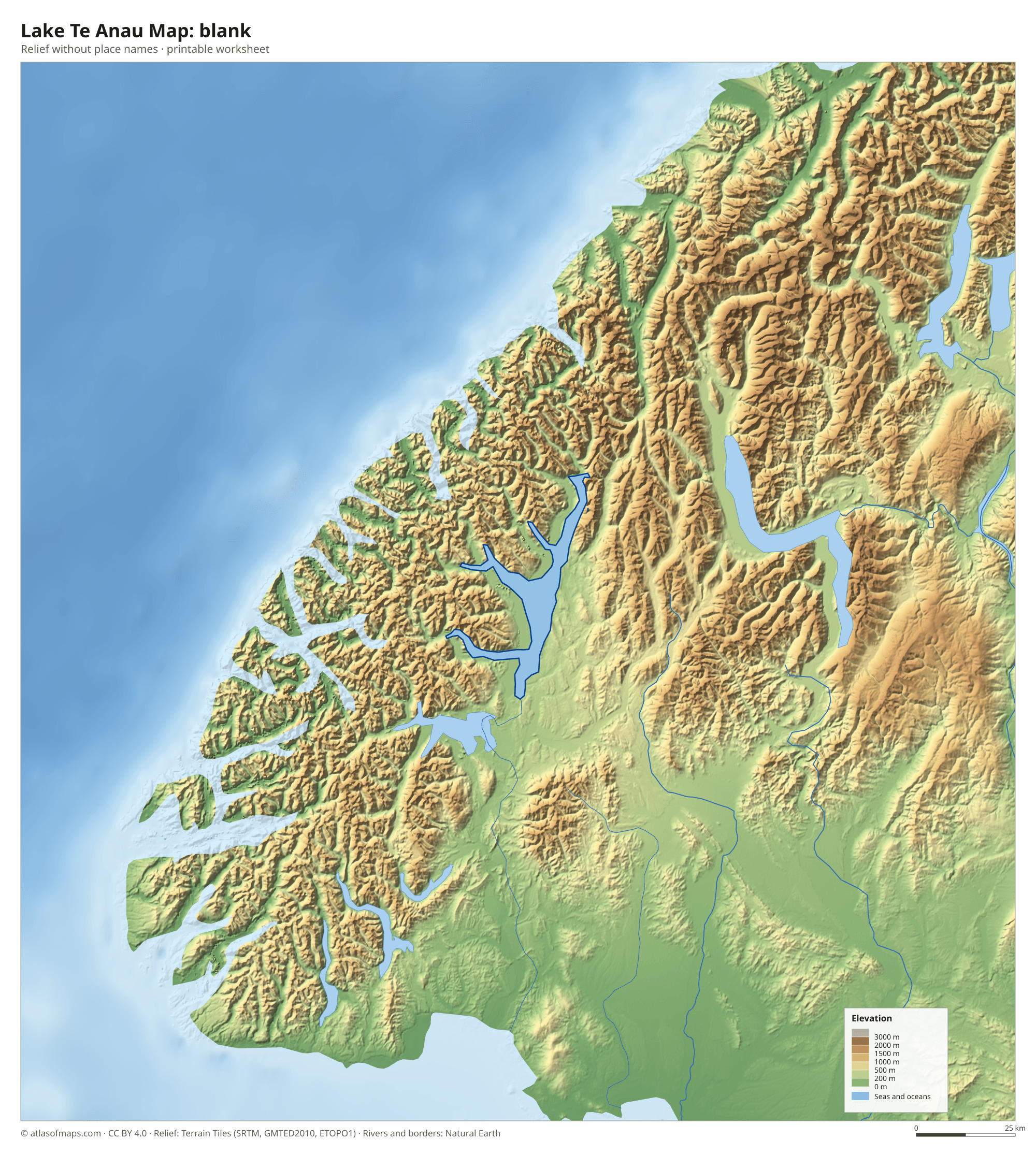 Lake Te Anau Map without names