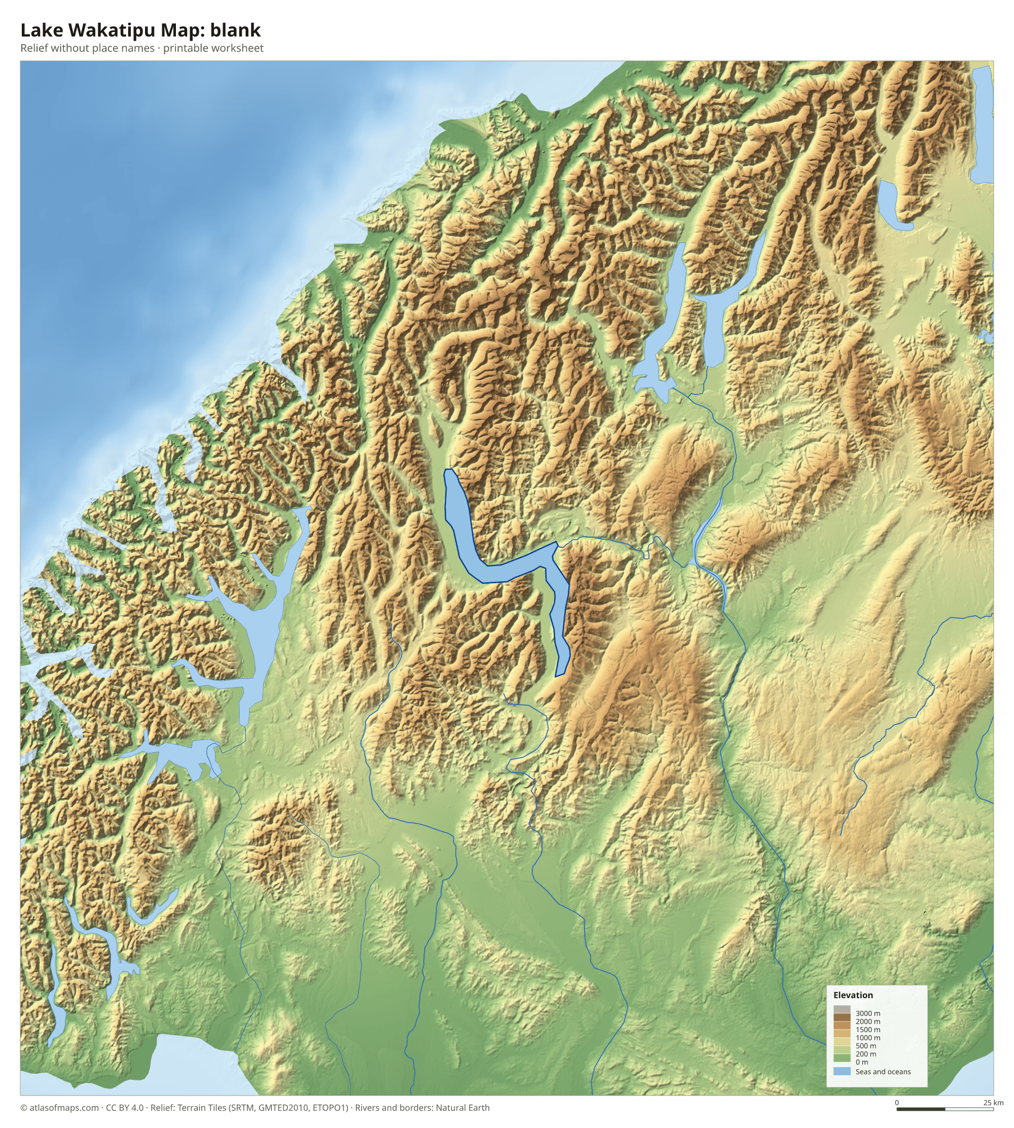Lake Wakatipu Map without names
