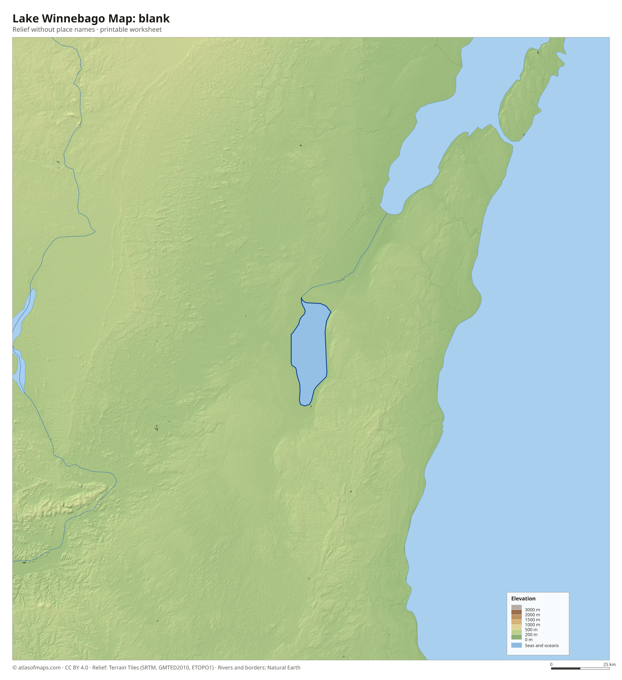 Lake Winnebago Map without names