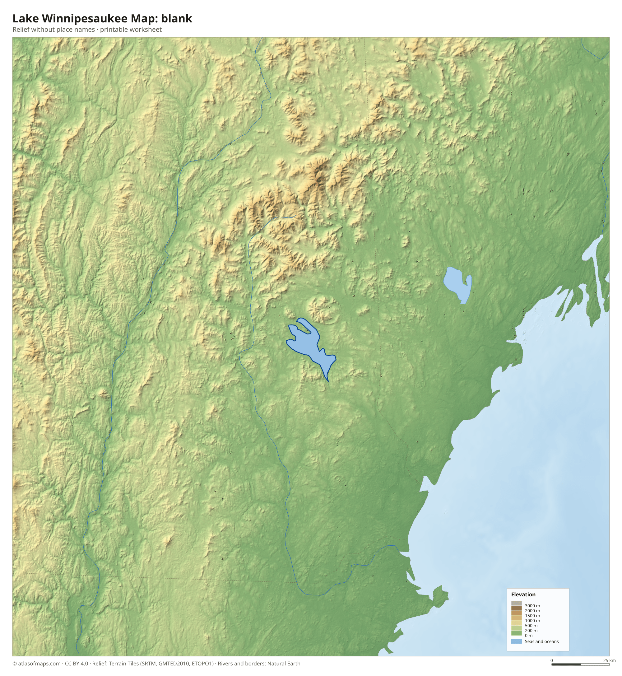 Lake Winnipesaukee Map without names