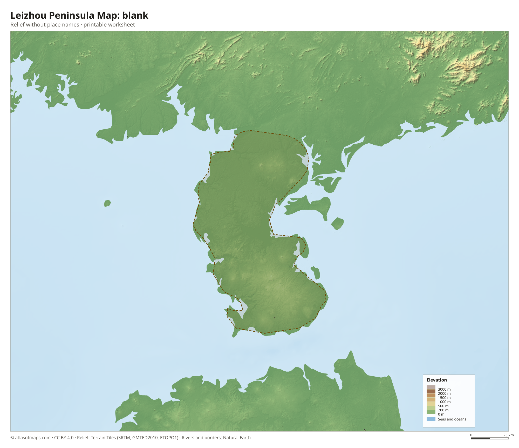 Leizhou Peninsula Map without names