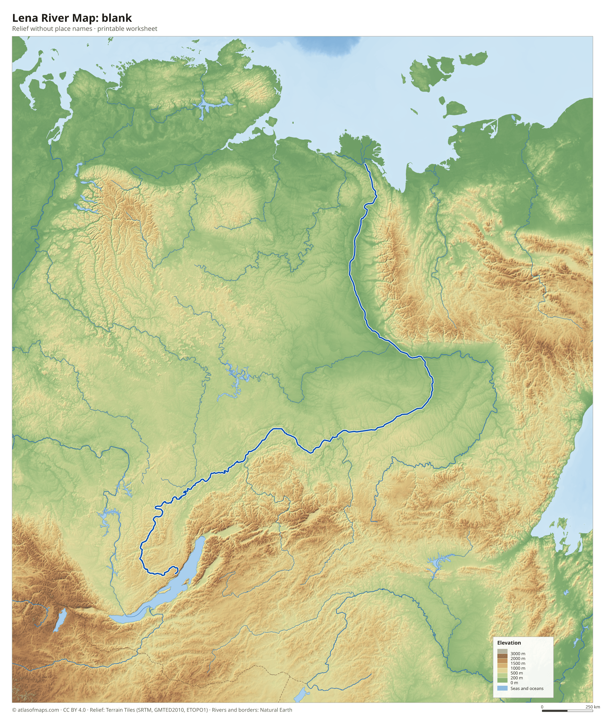 Lena River Map without names