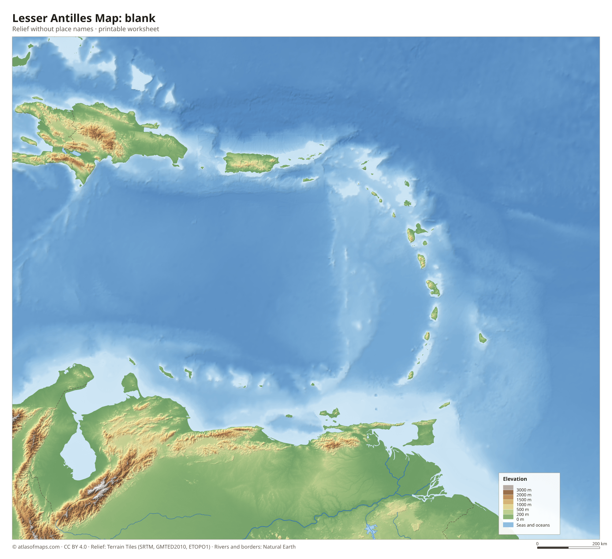 Lesser Antilles Map without names