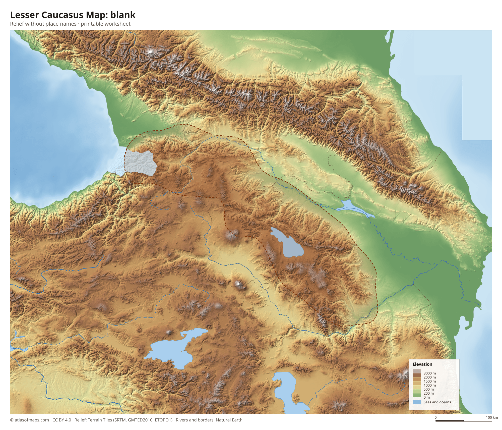 Lesser Caucasus Map without names