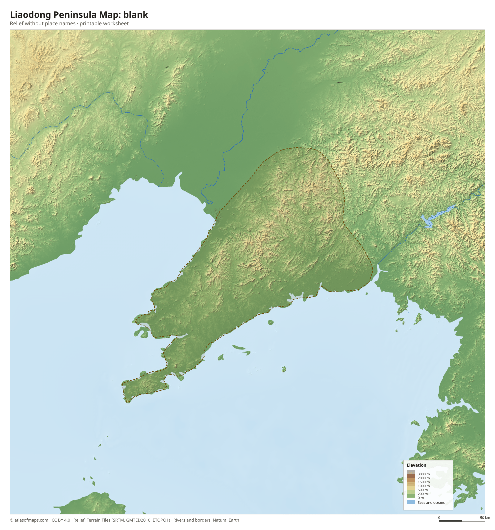 Liaodong Peninsula Map without names