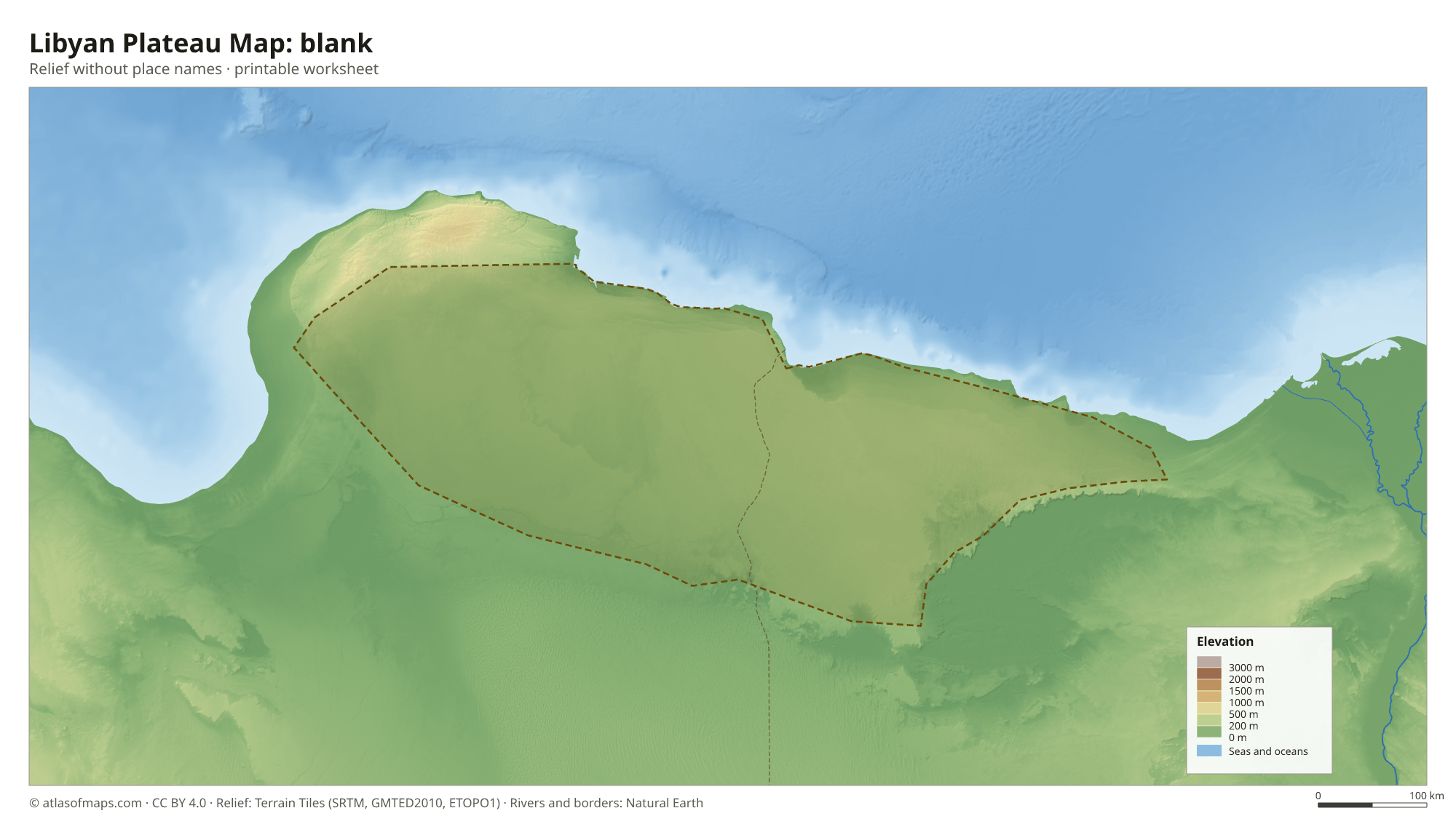 Libyan Plateau Map without names