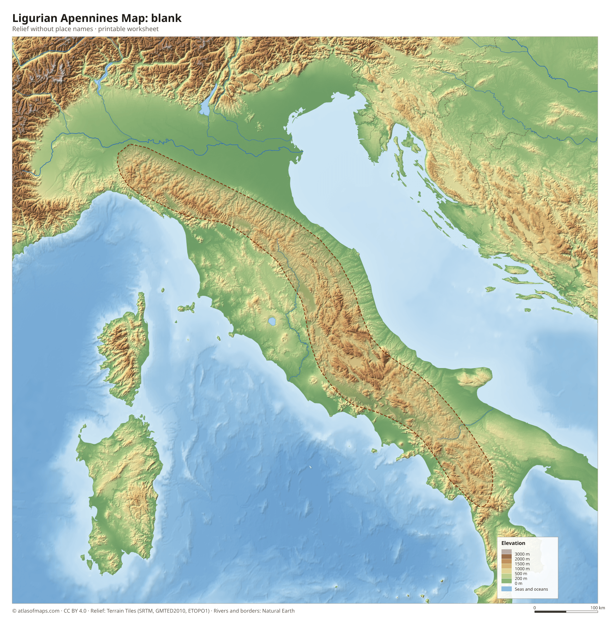 Ligurian Apennines Map without names