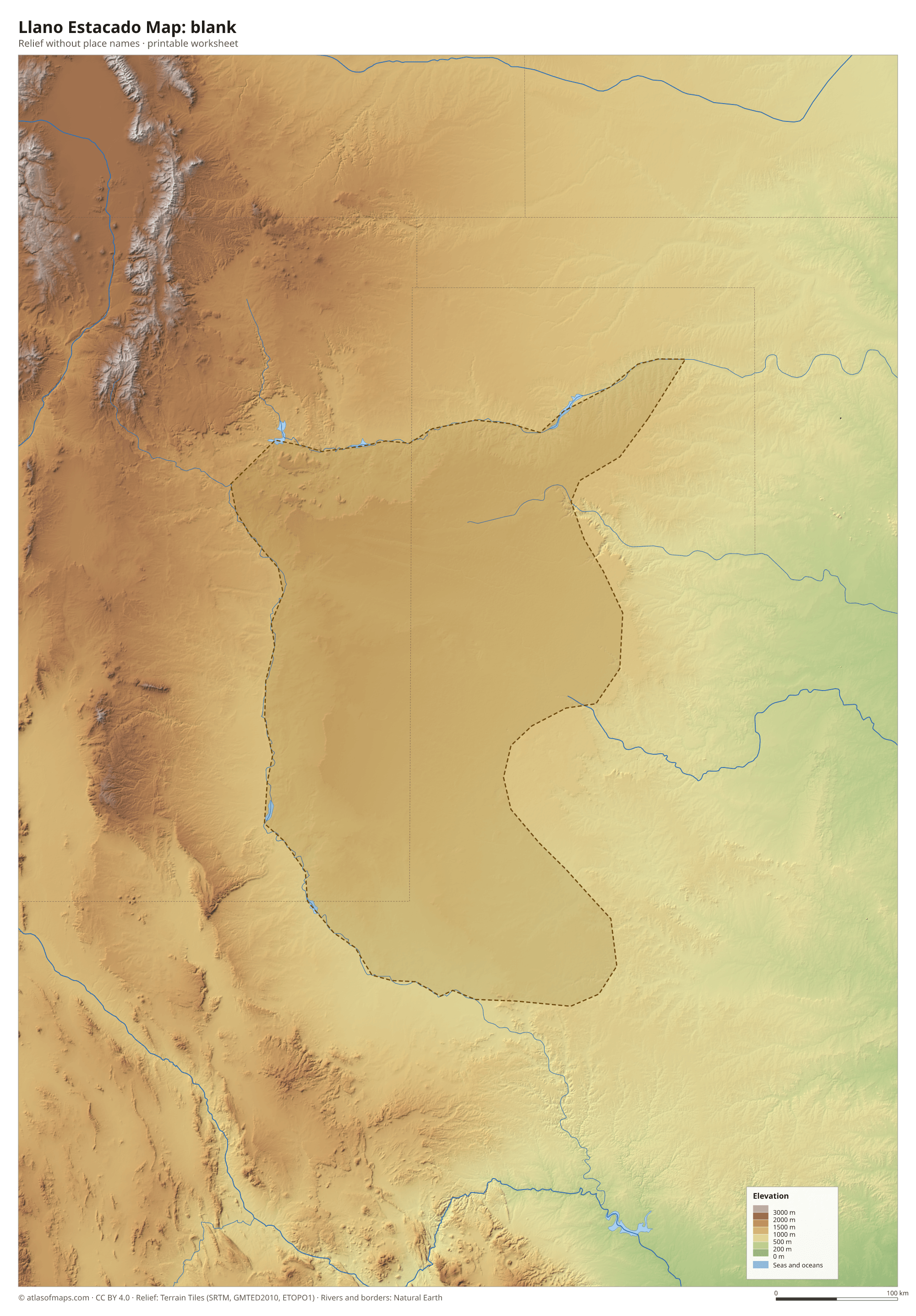 Llano Estacado Map without names