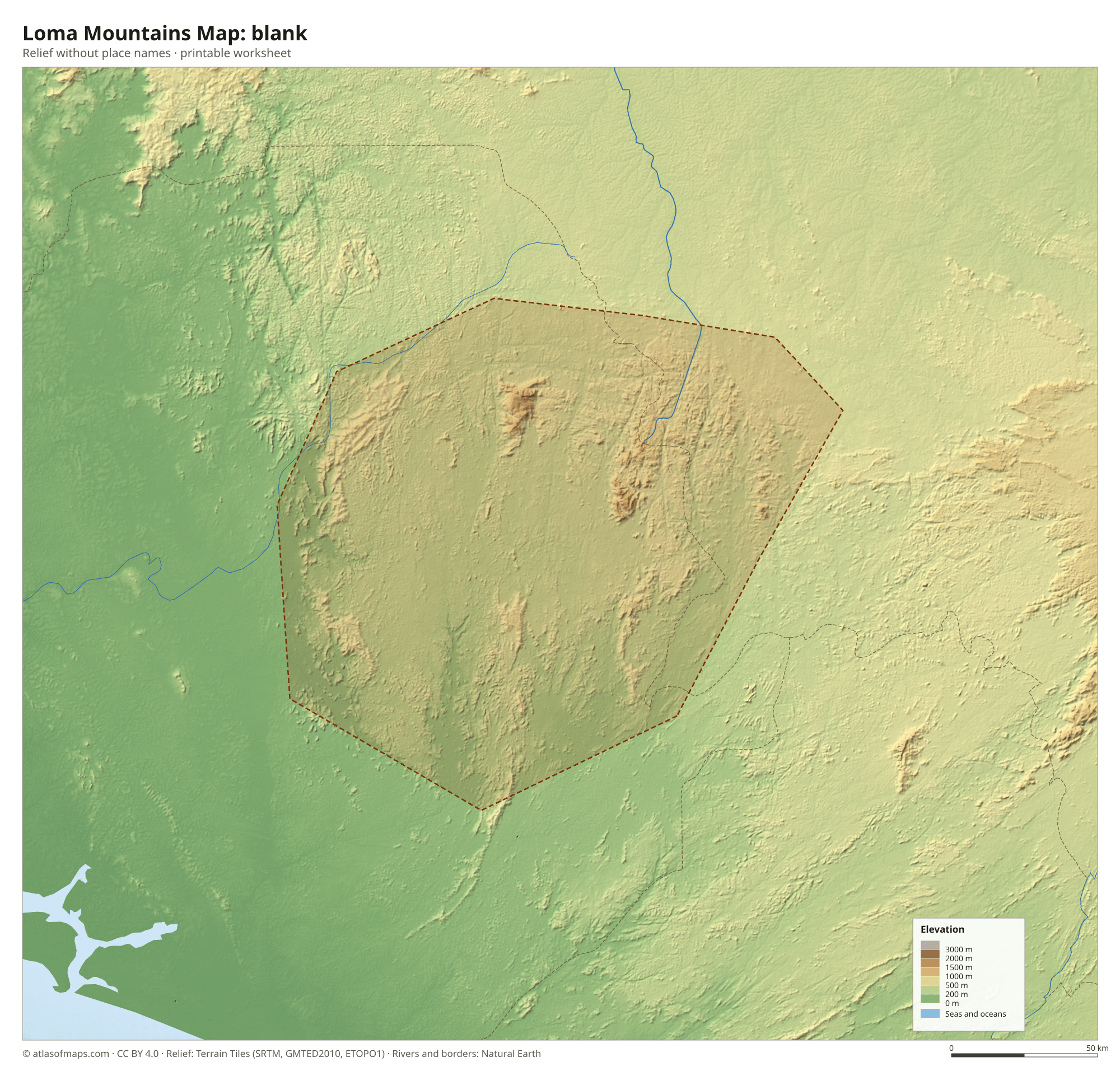 Loma Mountains Map without names