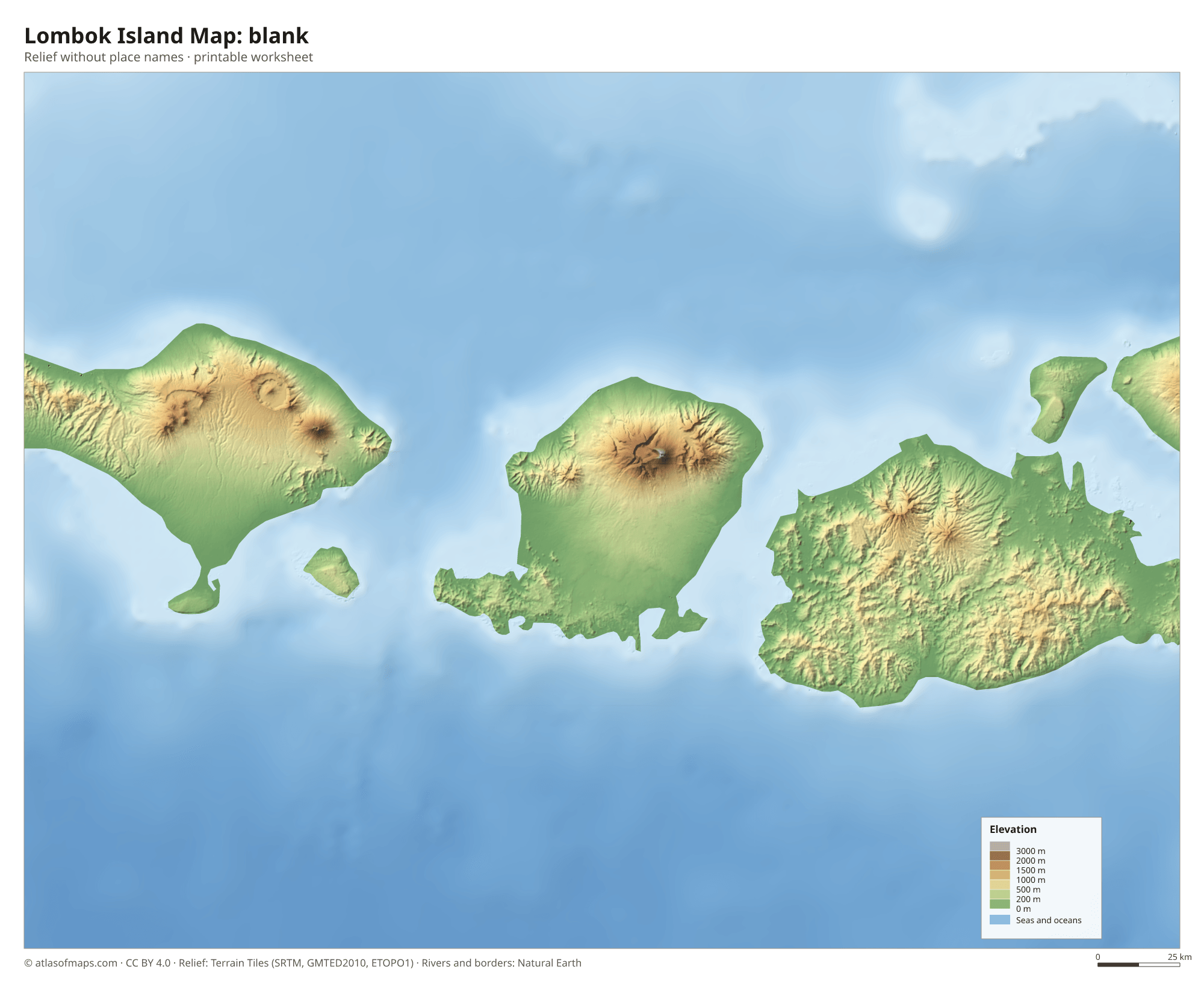 Lombok Island Map without names