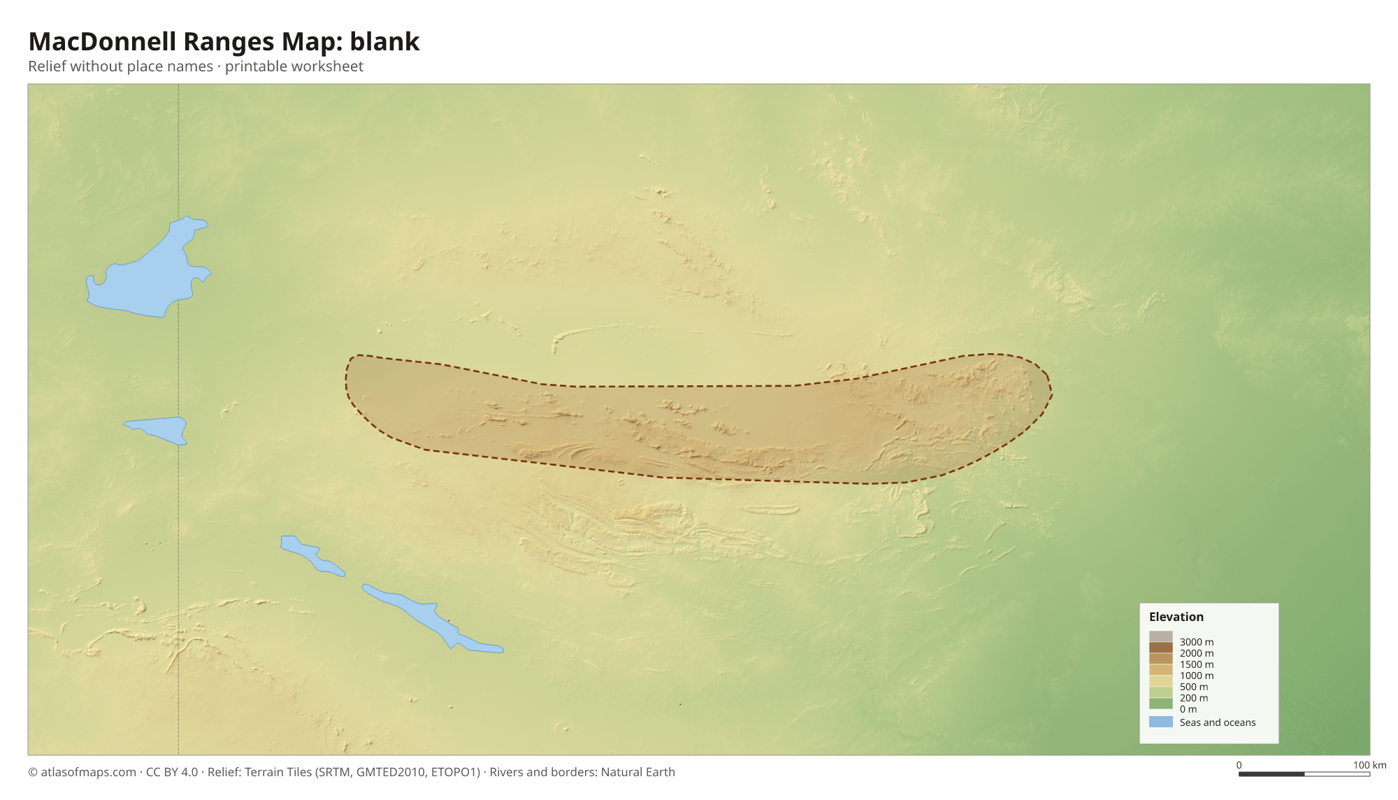 MacDonnell Ranges Map without names